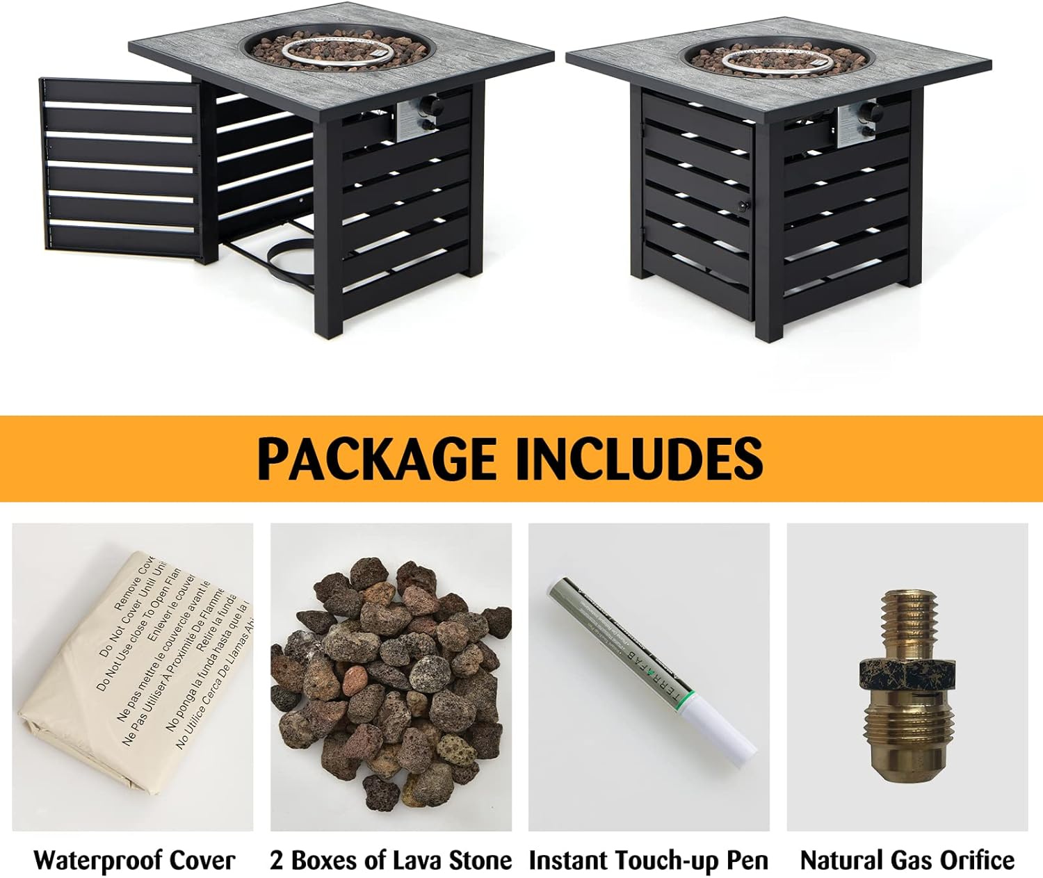 Giantex 32 Inch Propane Fire Pits, 50,000 BTU Square Gas Firepit with High-Temp Resistant Tabletop, Adjustable Flame Lava Rocks and Waterproof Cover, CSA Approved, Outdoor Fire Pit Table (Black)