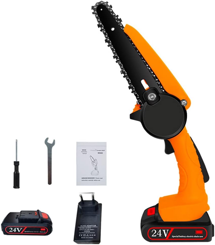 Electric Chainsaw 24V Mini Chain Saws Cordless with Battery Powered Tree Cutters 7.8inch Protable Hand Held Chain Saw for Outdoor Branch Wood Bamboo Cutting(Yellow)