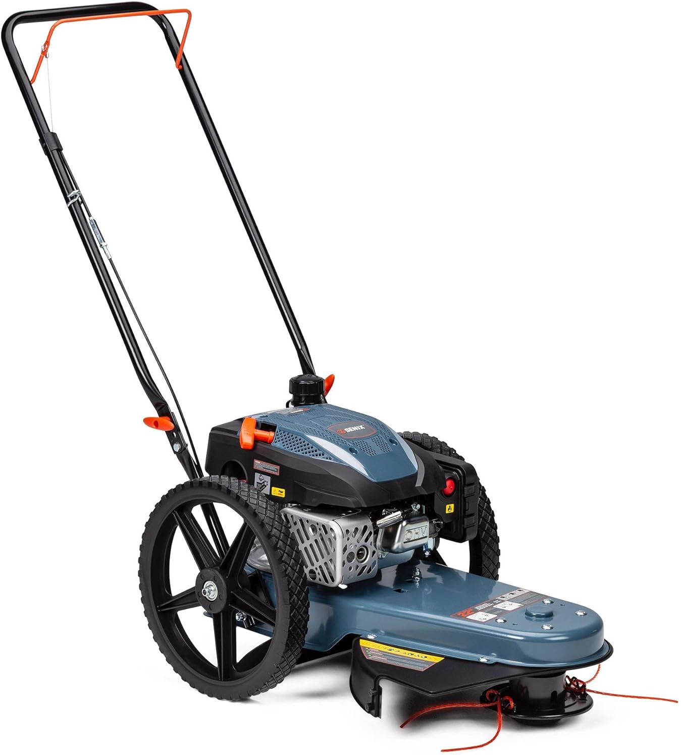 SENIX High Wheel Gas Walk Behind Brush Cutter and String Trimmer, 22-Inch Swatch with .155-Inch Line, 160 cc 4-Cycle Engine, Steel Deck, 14