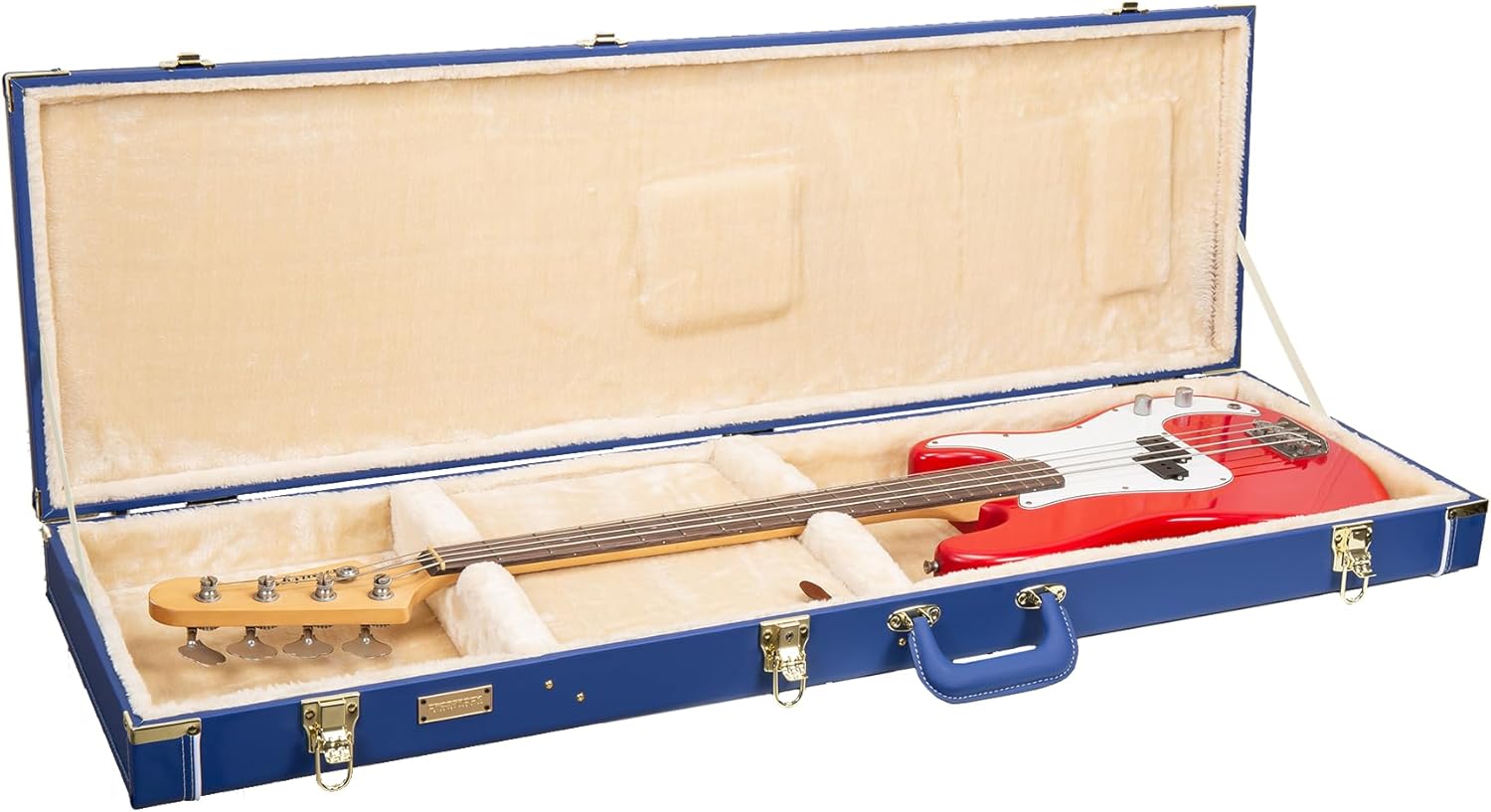 Crossrock Wooden Bass Guitar Case for Fender Precision & Jazz | Vibrant Blue Faux Leather, Beige Plush Interior, Lock – Designer Series(CRW520BVB)