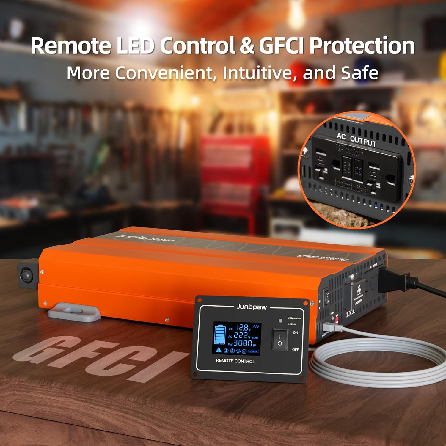 3080 Watt Pure Sine Wave Inverter with 2 Gauge Battery Cable for Off-Grid Solar Car RV Truck Boat with Wire Remote Monitor