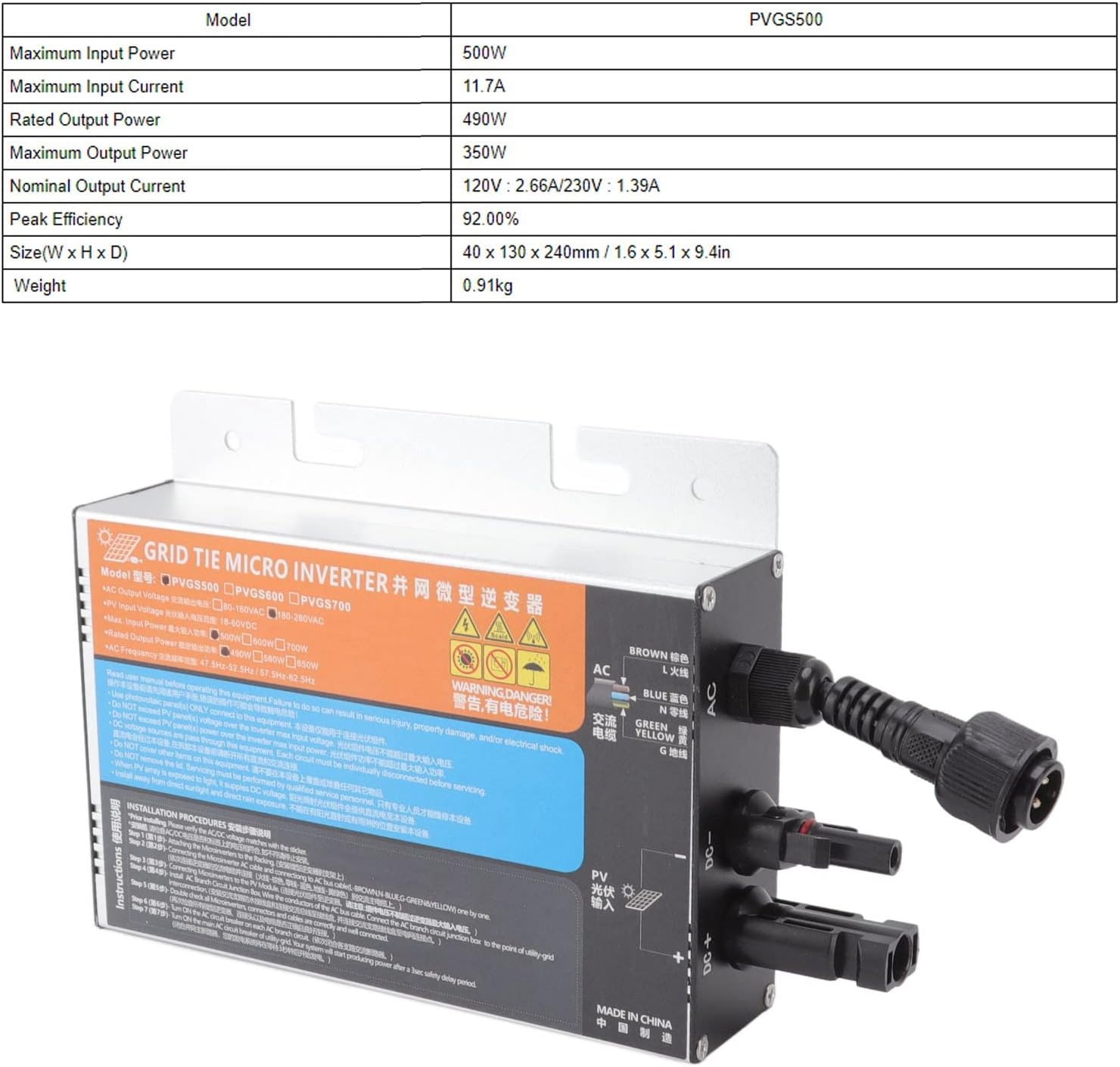 Haofy Solar Micro Inverter Grid Tie, 10A Solar Grid Tie Micro Inverter, Sine Waving Inverter with High Conversion Rate for Generation System(500W)