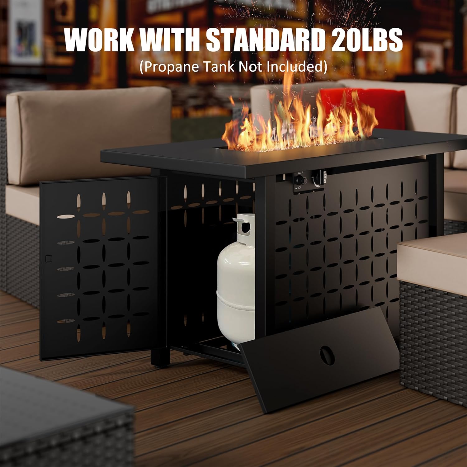 Vongrasig 43 Inch Propane Fire Pit, Outdoor Gas Fire Pit Table with Lid, Lava Rock, 50,000 BTU 2 in 1 Rectangular Table Top Firepit for Patio, Deck, Garden, Backyard