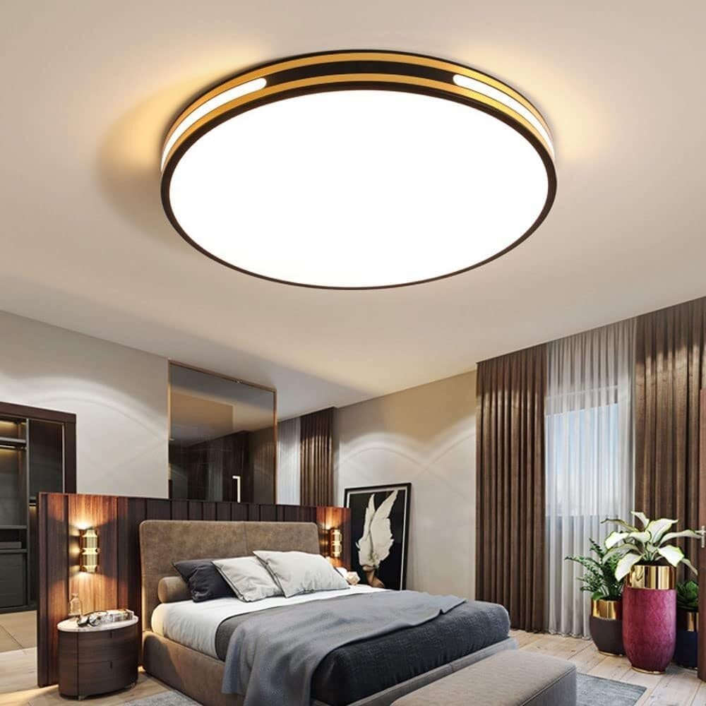 Side Glowing Round Ceiling Light,Thin Modern Lighting Fixtures,Nordic Style LED 3 Color Temperatures Flush Mount Ceiling Light,for Bedroom Stairs Hotel Living Room Kitchen Hallway (Color : Bla