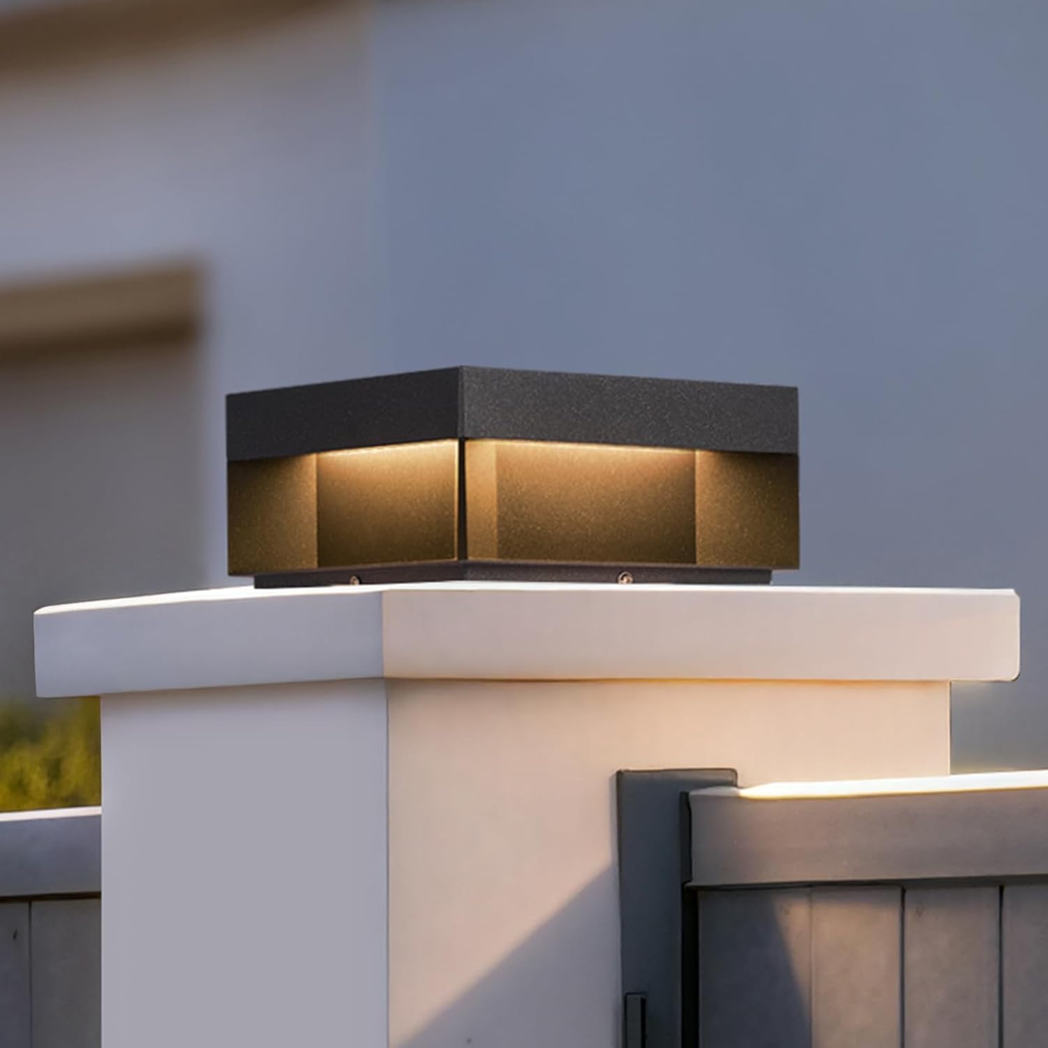 7.9'' Solar Post Lights, IP54 Solar Pillar Lights Outdoor Waterproof, 3000K LED Column Light Dusk to Dawn, Modern Outdoor Post Lights, Fence Pillar Lamp Deck Lighting Fixture for Yard Posts Patio