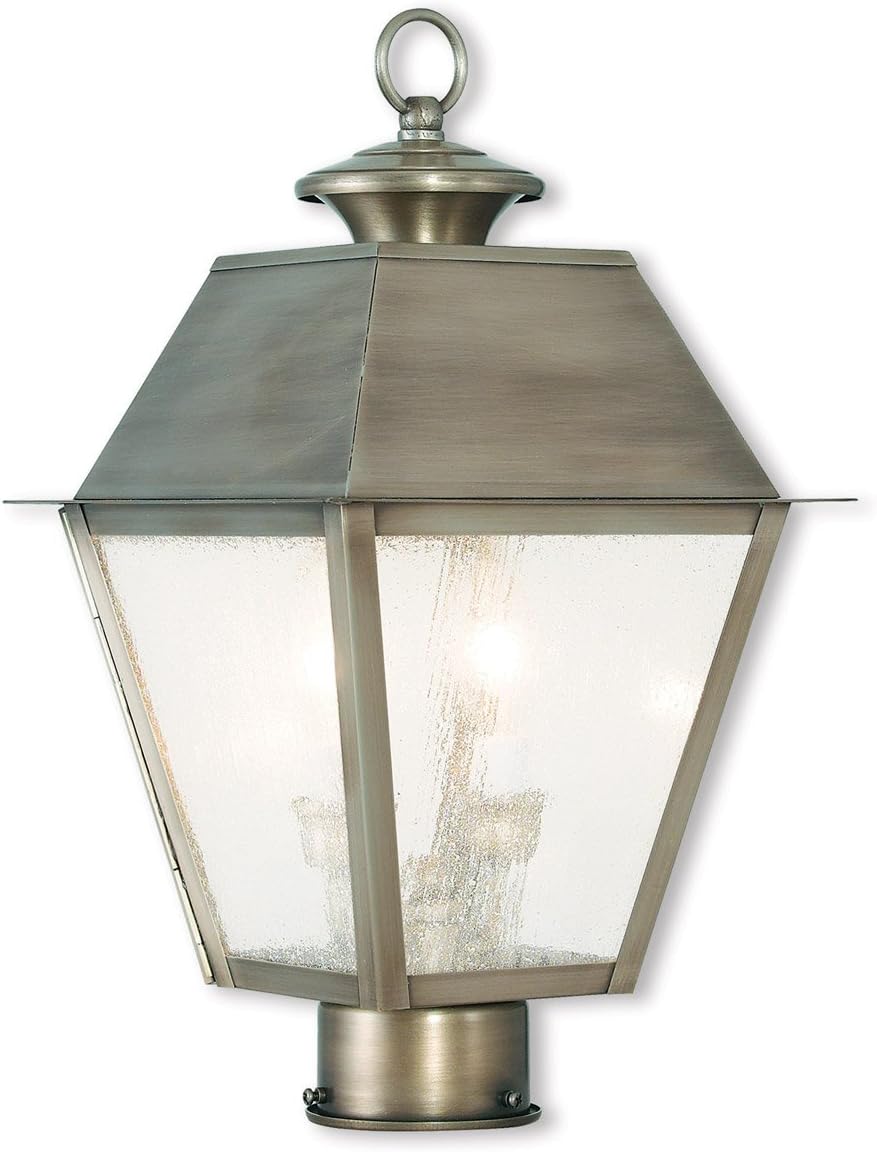 Livex Lighting 2166-29 Transitional Two Light Outdoor Post Lantern from Mansfield Collection in Pwt, Nckl, B/S, Slvr. Finish, 9.00 inches, 16.50x9.00x9.00, Vintage Pewter
