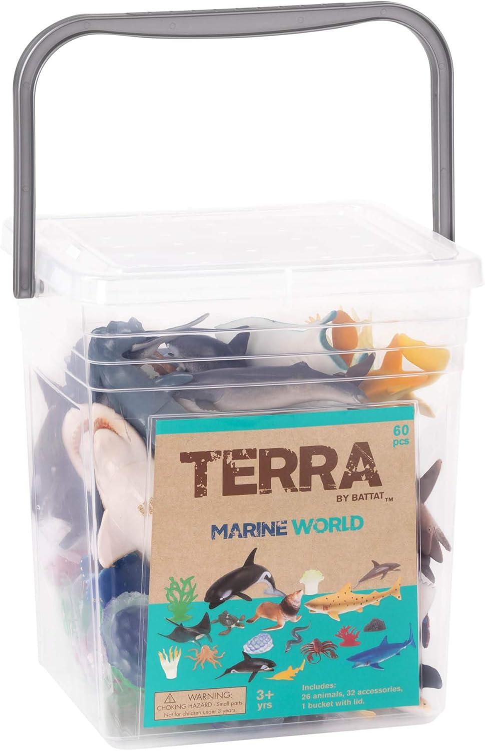 Terra by Battat – 60 Pieces Marine World Realistic Ocean Animal Toy Set – Plastic Sea Animal Figurines & Accessories – Includes Shark, Whale, Dolphin & More for Kids & Toddlers 3+ Years