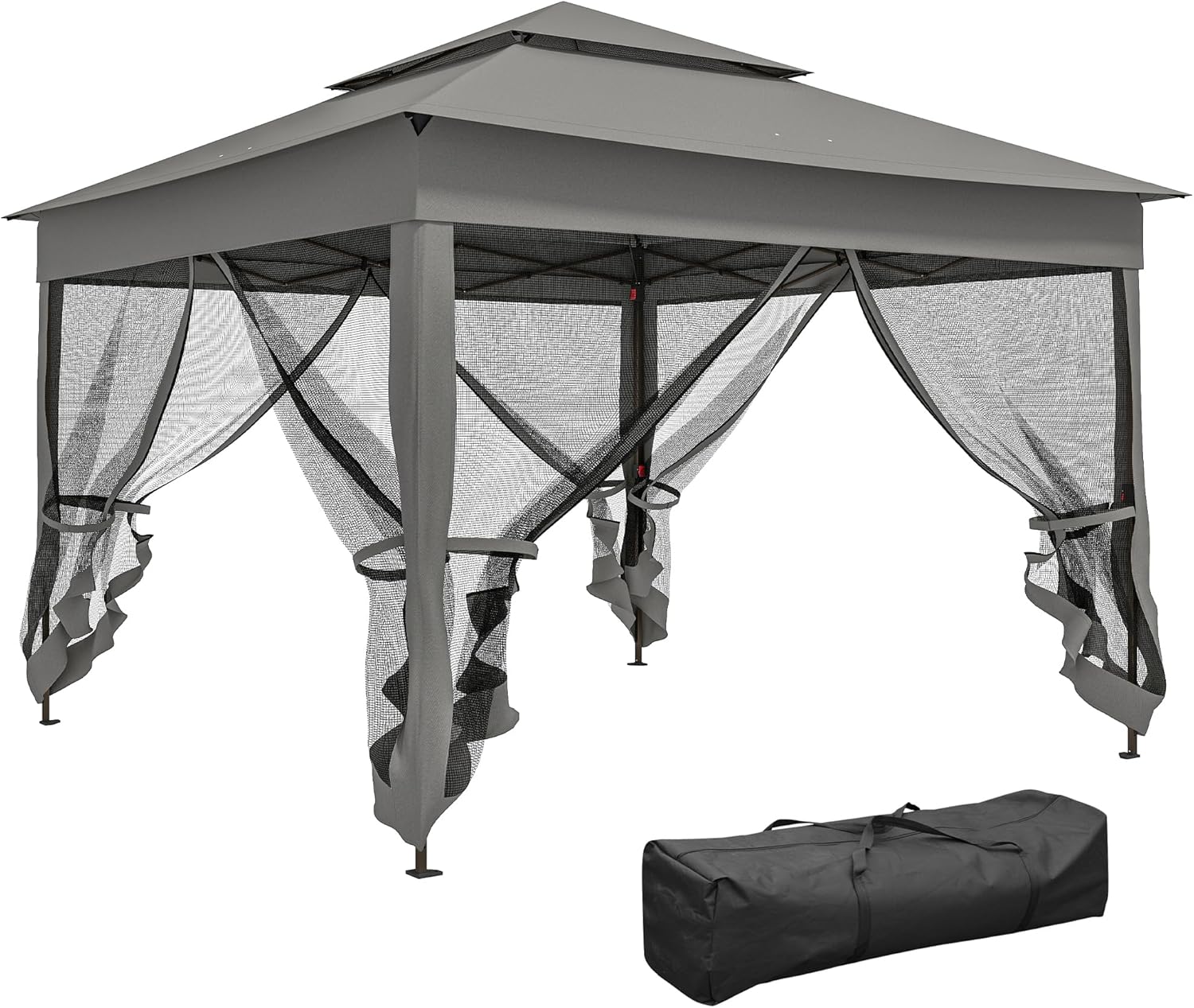 Outsunny 11' x 11' Pop Up Canopy, Outdoor Patio Gazebo Shelter with Removable Zipper Netting, Instant Event Tent w/ 114 Square Feet of Shade and Carry Bag for Backyard, Garden, Dark Gray