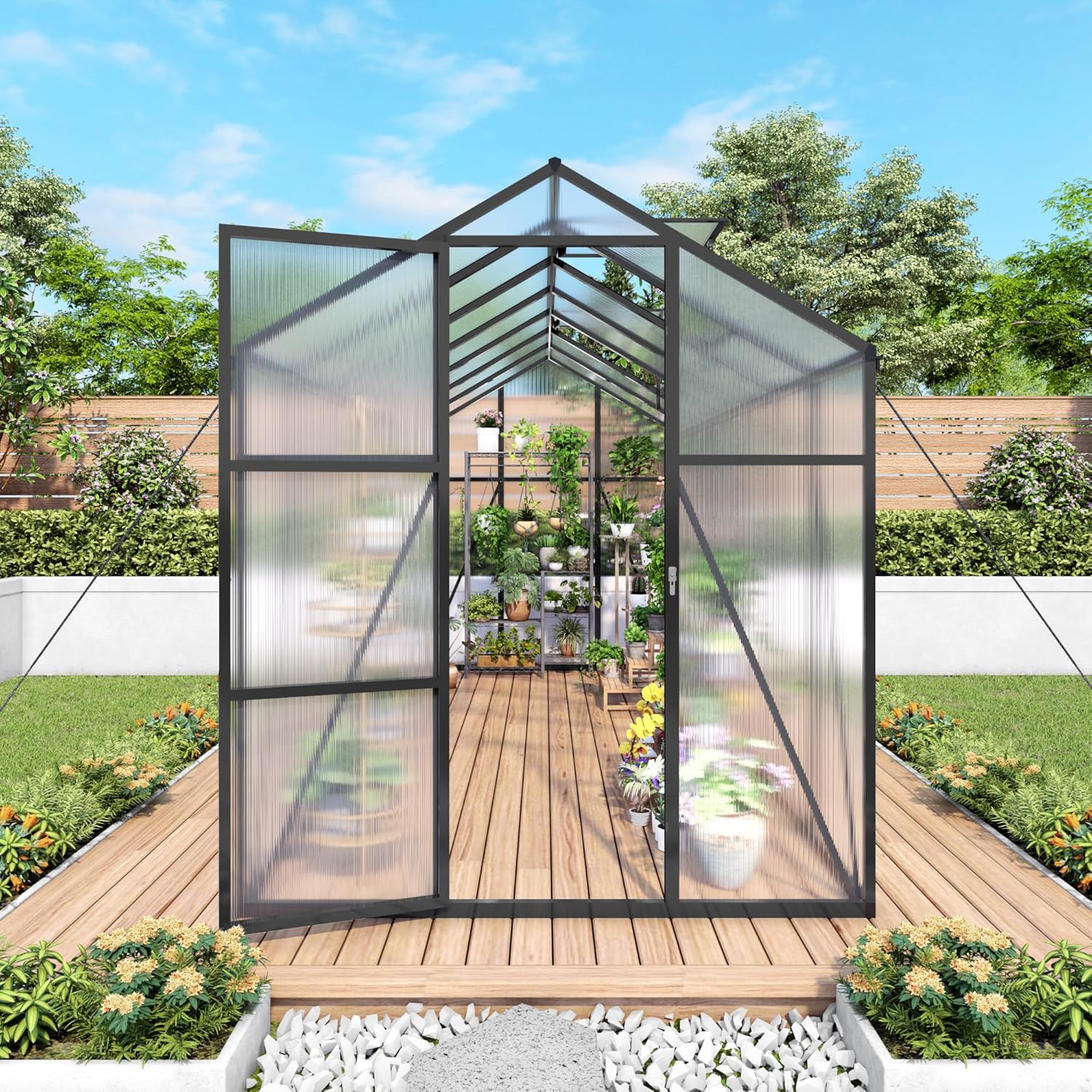 Walk-in Polycarbonate Outdoor Greenhouse with Aluminum Frame - 6x14FT UV-Protected Garden Greenhouse Kit, Adjustable Vents, Lockable Door & Heavy-Duty Design for Backyard Planting