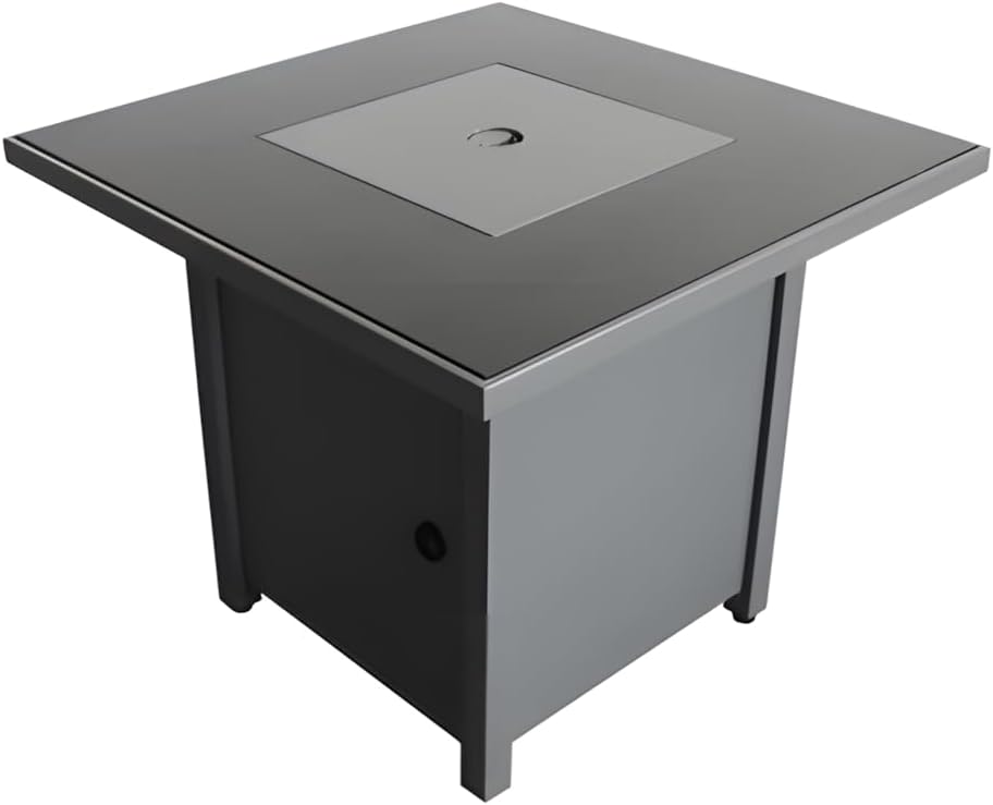 Penau 25 Inchs H x 30 Inchs W Steel Outdoor Fire Pit Table with Lid - Self-Contained, All-Year Use, Push Button Ignition, Gray