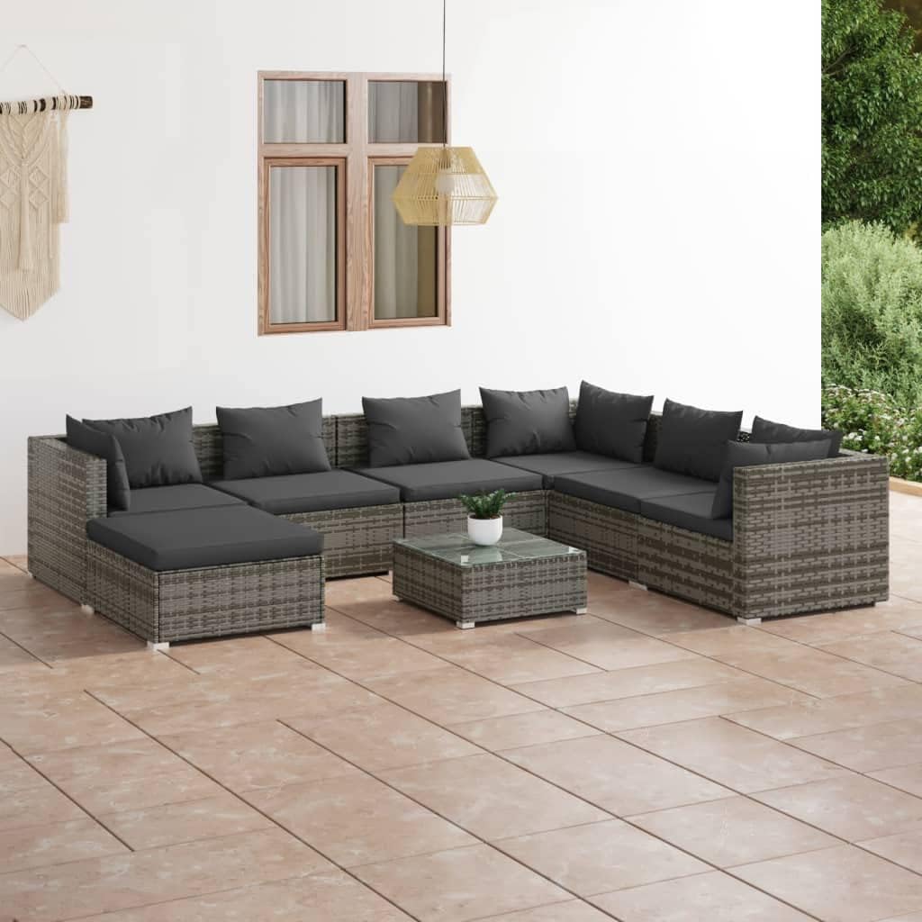 8 Piece Patio Lounge Set with Cushions Poly Rattan Gray,Premium Modular Poly Rattan Outdoor Lounge Set with Cushions for Patio or Garden Patio Furniture, Outdoor Furniture Sets