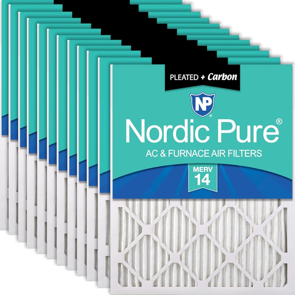 Nordic Pure 16x20x1 (15 1/2 x 19 1/2 x 3/4) Pleated Air Filters MERV 14 Plus Carbon 12 Pack