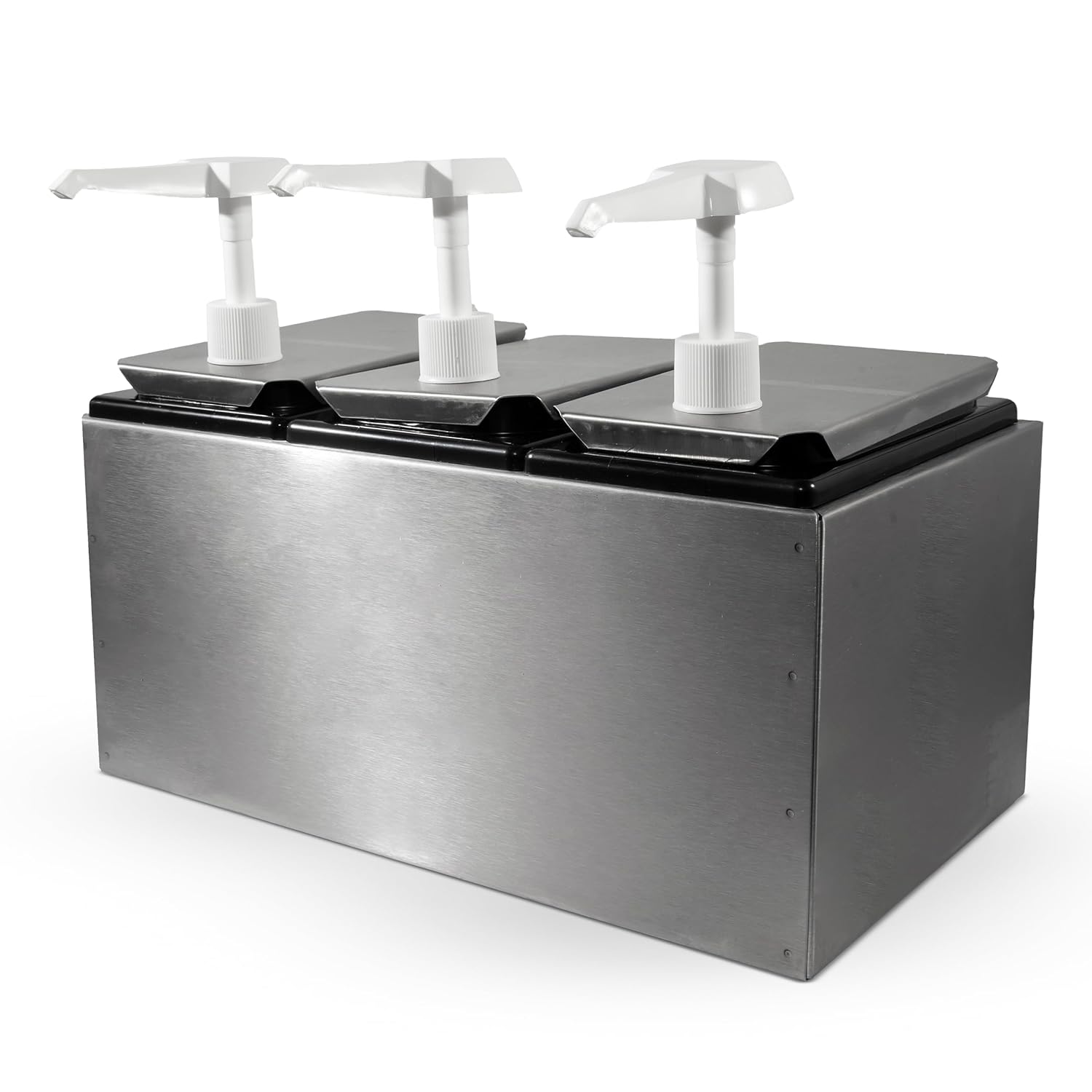 Carlisle FoodService Products Condiment Rail Condiment Center with 3 Standard Pumps for Gas Stations, Restaurants, and Fast Food Stainless Steel, 14.44 X 7.75 X 12.5 Inches, Silver