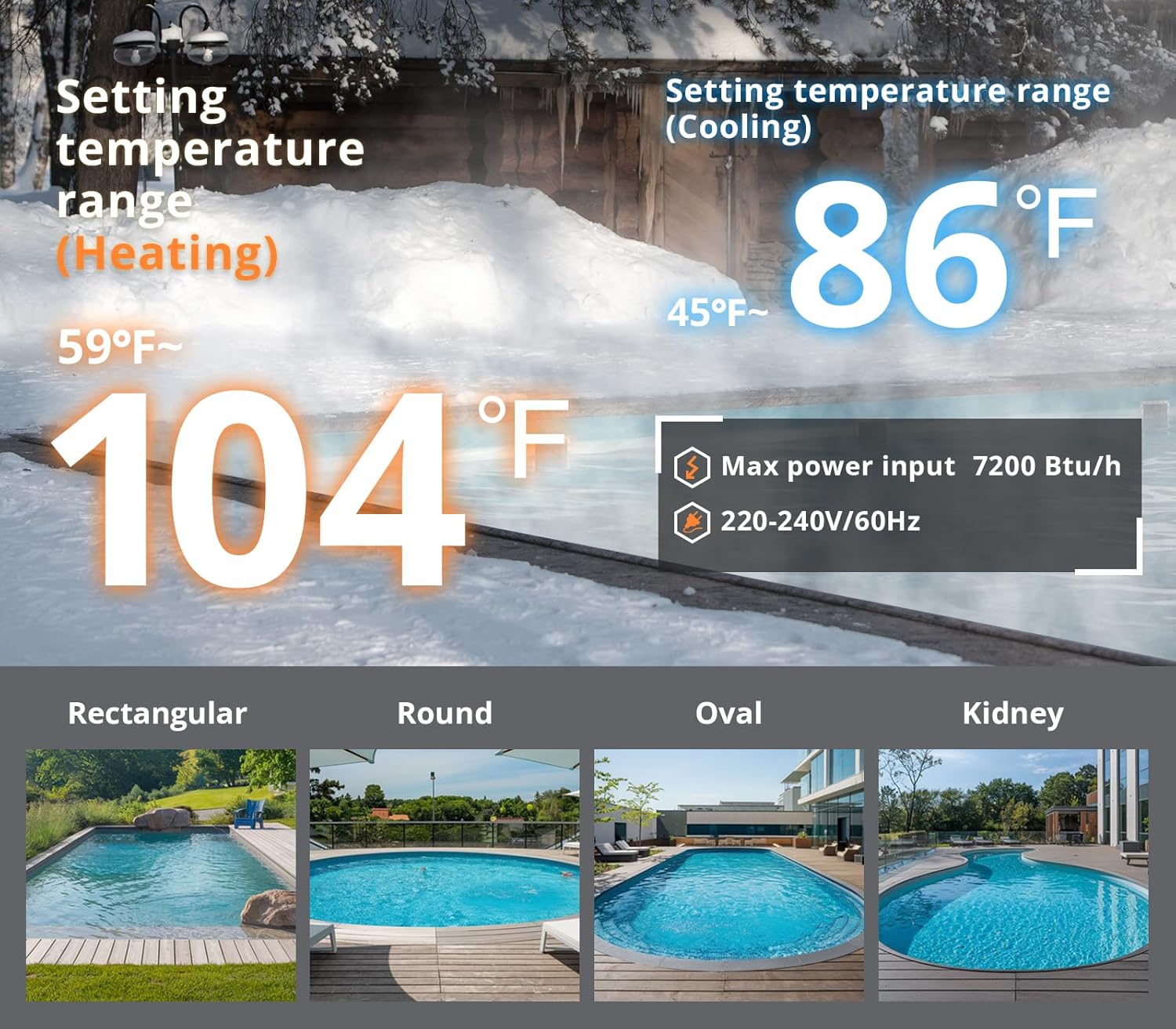 40000 BTU Above Ground Pool Heater 12000 Gallon Swimming Pool Heater Pump Heating or Cooling Electric Inground Pool Heater WiFi Control Schedule 220V