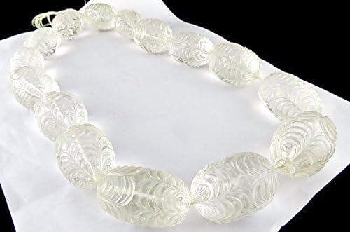 15 Pieces Natural Crystal Quartz Engraved Carved Beads 24 INCHES 45 MM to 34 MM