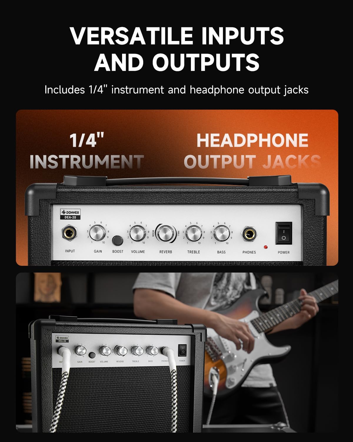 Donner Electric Guitar Amp 20W, DEA-20 Guitar Amplifier with Reverb Effects, Practice Amp with Convenient Clean&Overdrive Switch for Portable