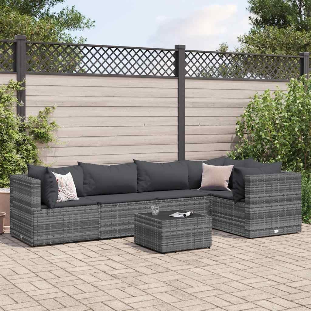 Patio Set 5 Piece Patio Lounge Set with Cushions Gray Poly Rattan