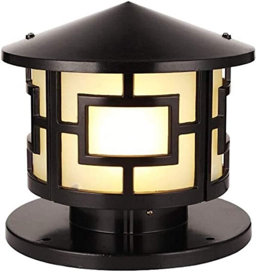 Outdoor Waterproof Column Lamp, Retro Aluminum Body with Glass Shade, Garden Wall Lamp, Patio Post Light, Vintage Lantern Style