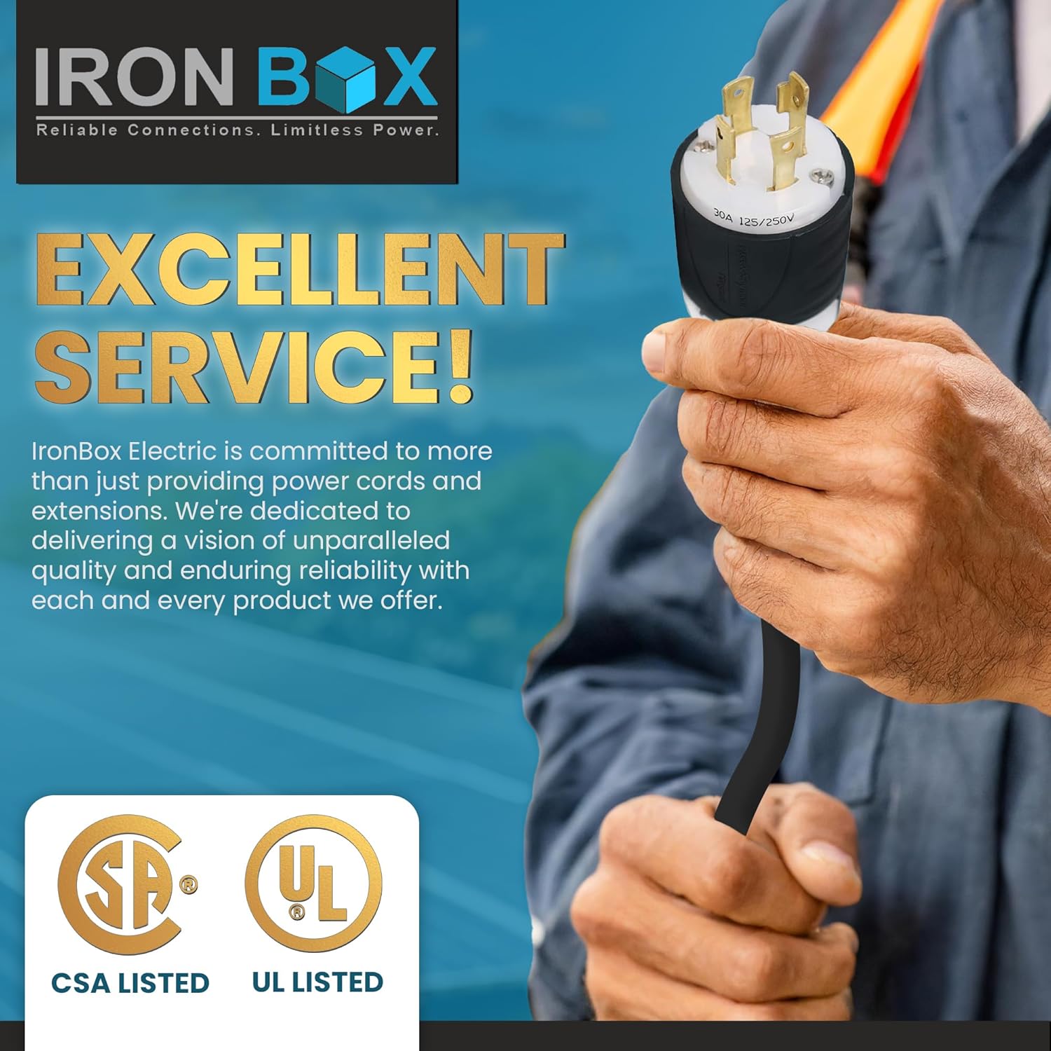 IronBox Electric NEMA L14-30P to L6-30R Plug Adapter Power Cord - 30A, 10 AWG, 125/250V - Heavy Duty UL Listed Power Cable for Generator, Outdoor, Data Centers, Camper & More (40 ft, Custom Built)