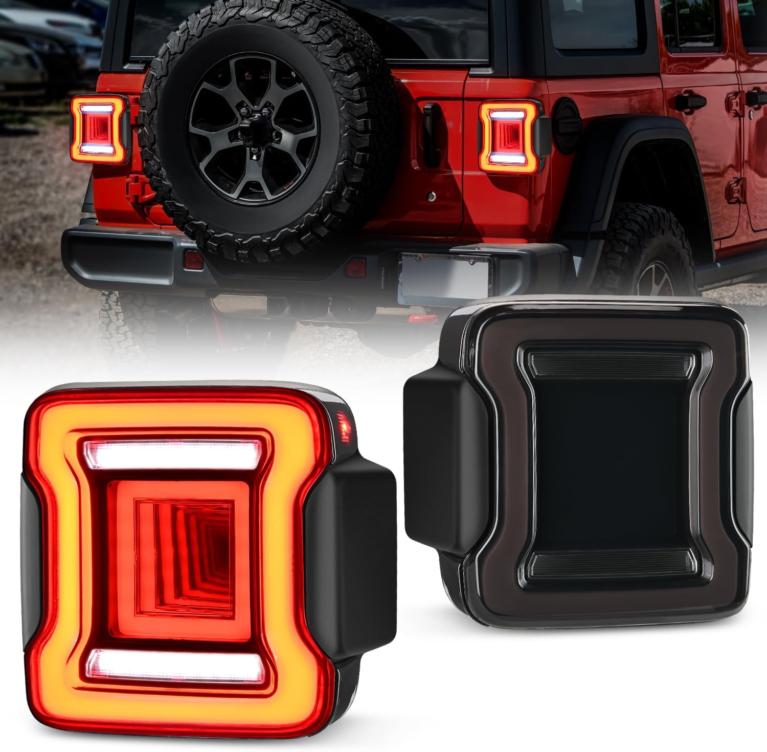 Nilight JL Tail Light LED Smoked Lens White Lights Back Up Reverse Red Running Brake Stop Turn Signals DOT APPROVED Taillight Compatible With 2018-2025 Jeep Wrangler