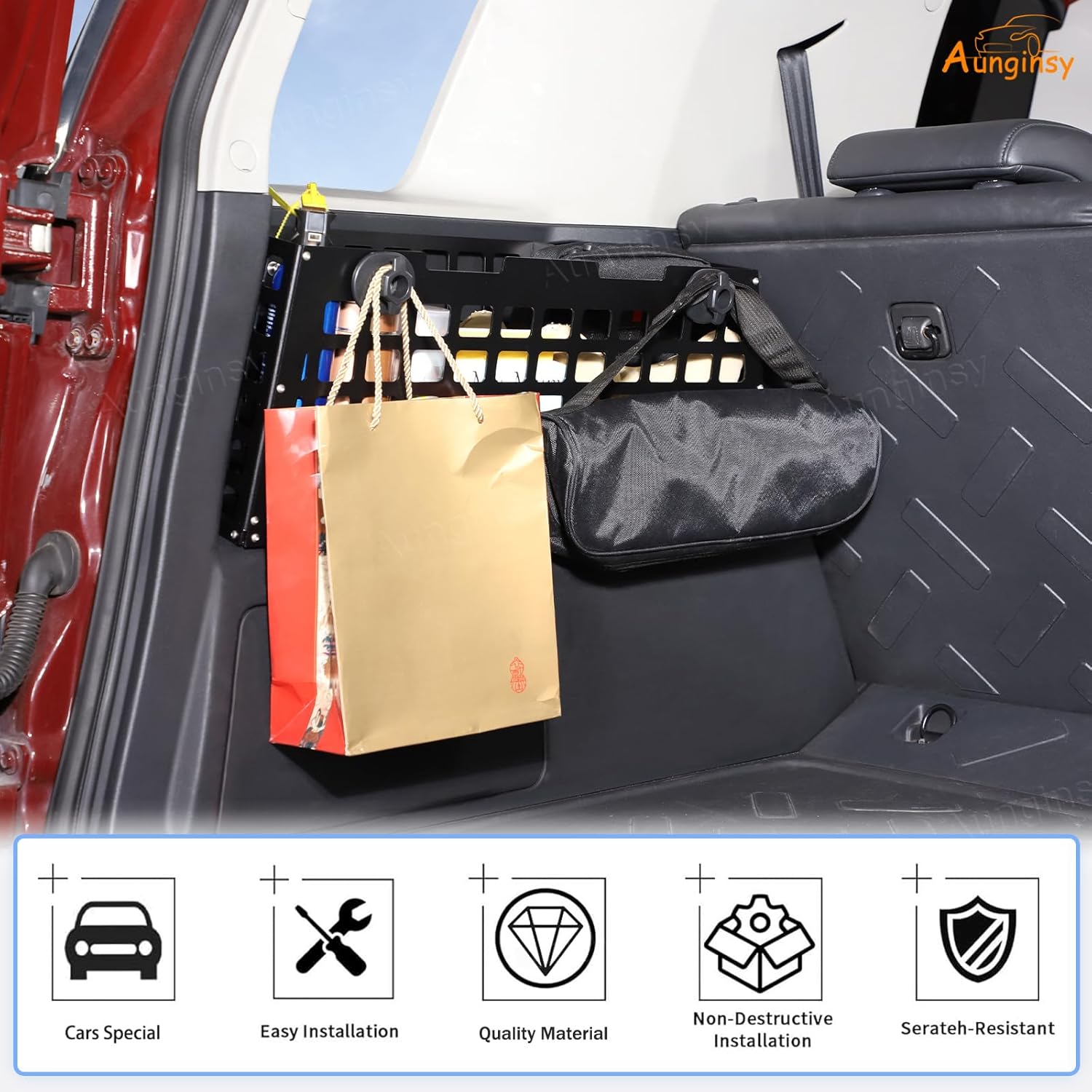 Aunginsy Trunk Organizer Compatible with Toyota FJ Cruiser 2007-2021 Accessories, Aluminum Car Rear Left Side Storage Holder Multifunctional Trunk Storage Box Basket Rear Cargo Racks Add Trunk Space