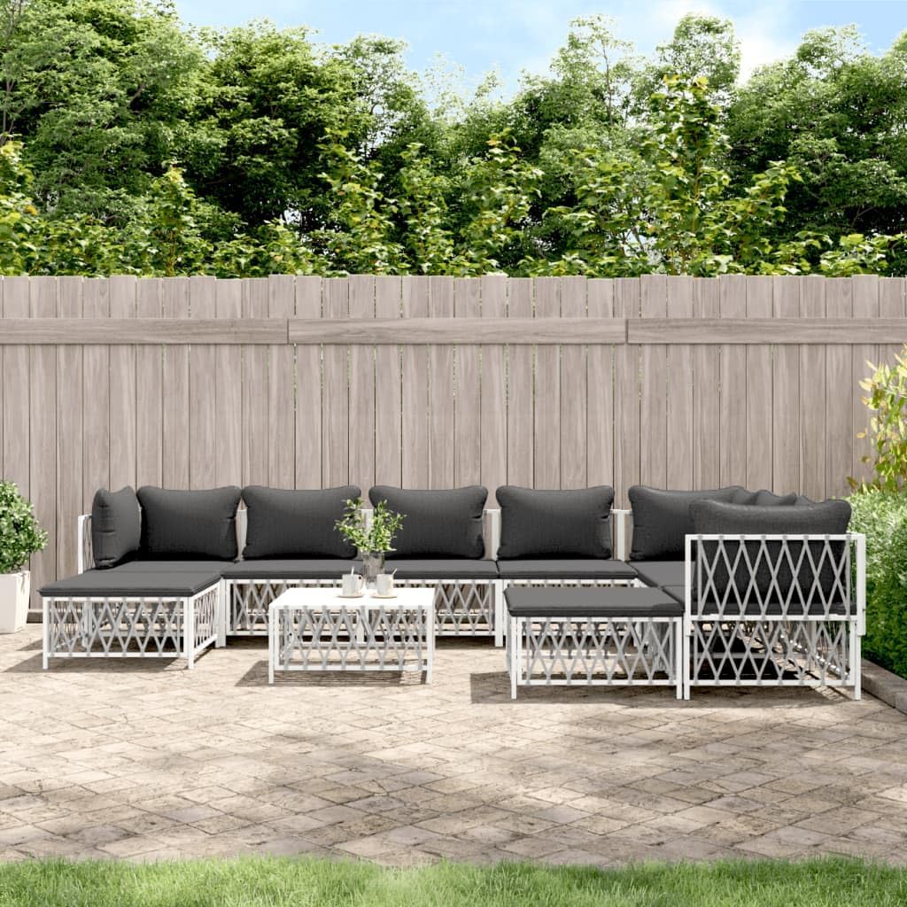 10 Piece Patio Lounge Set with Cushions White Steel,Versatile Outdoor Lounge Set in White: Ultimate Comfort and Durability Patio Furniture Sets, Outdoor Furniture Sets