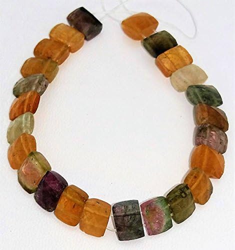 natural multi tourmaline faceted double drill beads, rectangle shaped beads, 6x9 mm - 7x10 mm,6.5 inch strand[e1063]