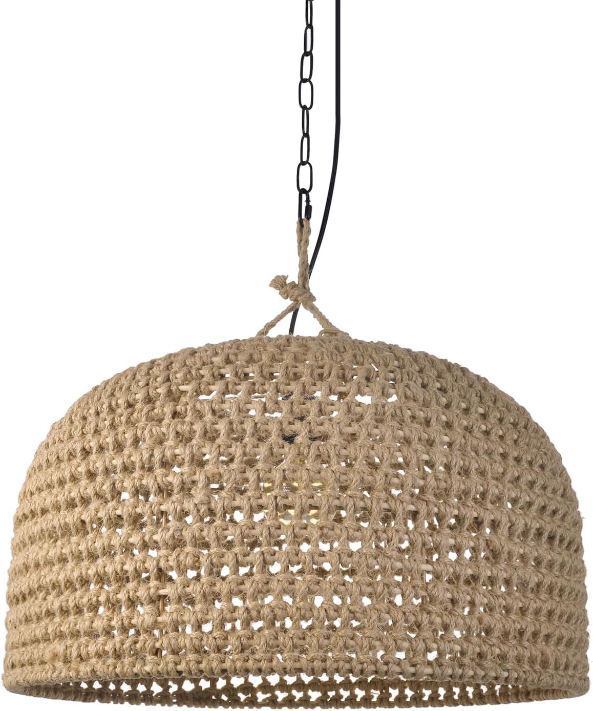 Arturesthome Rustic Woven Dome Pendant Light, Hemp Rope Basket Lampshade Coastal Hanging Lighting Fixture, Adjustable Vintage Farmhouse Chandelierfor Kitchen Island Dining Table Room W 21.6
