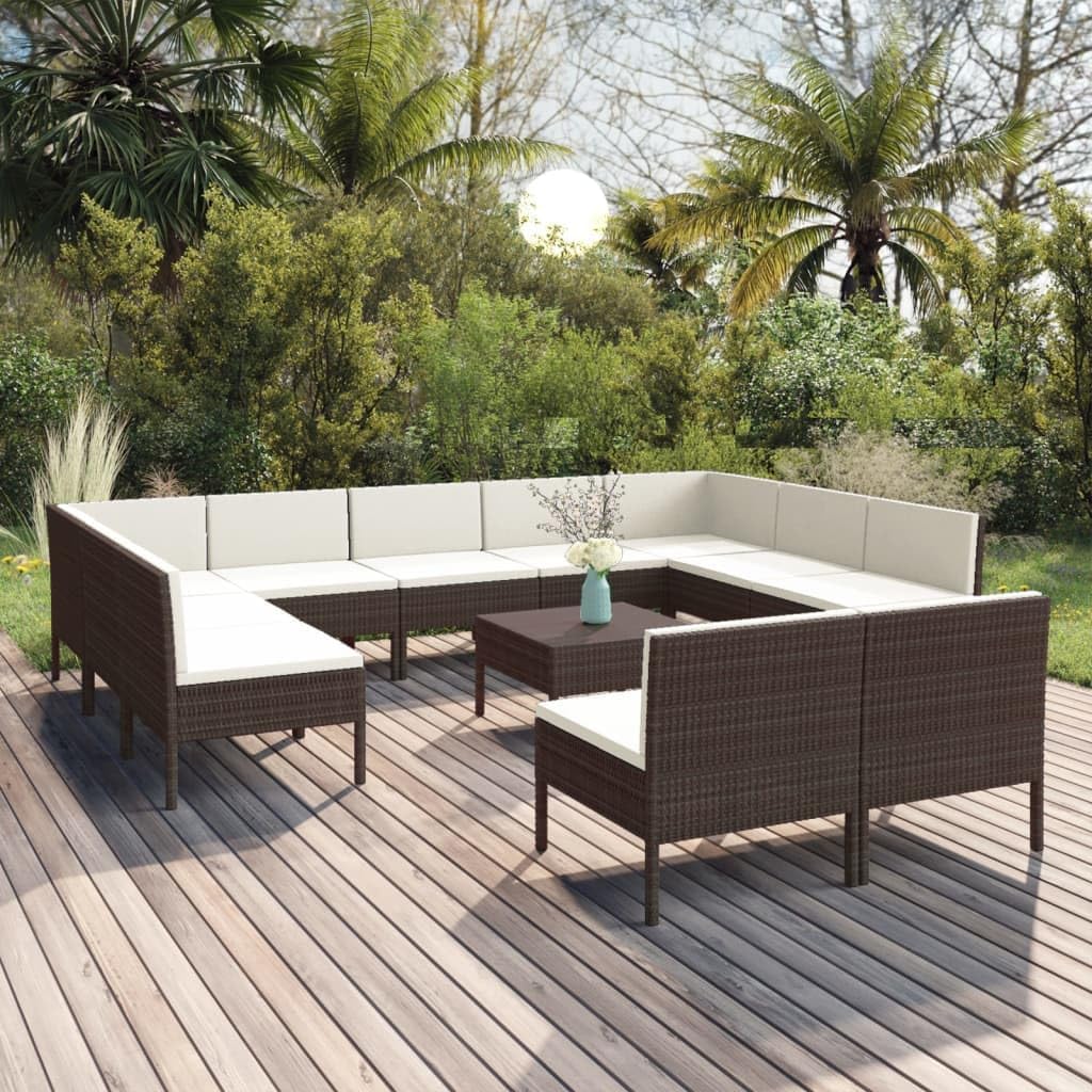 12 Piece Patio Lounge Set with Cushions Poly Rattan Brown,Luxurious Patio Lounge Set: Comfort and Style for Your Outdoor Oasis Patio Furniture, Outdoor Furniture Sets