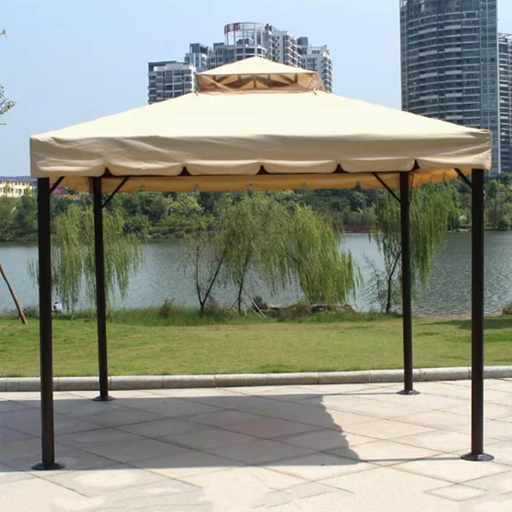 Outdoor Double Roof Canopy, Pop Up Gazebo Outdoor Shelter, Patio Metal Roof Sun Shade Tent, Widened Chassis, Bevel Reinforcement, for Garden, Porch(Khaki)