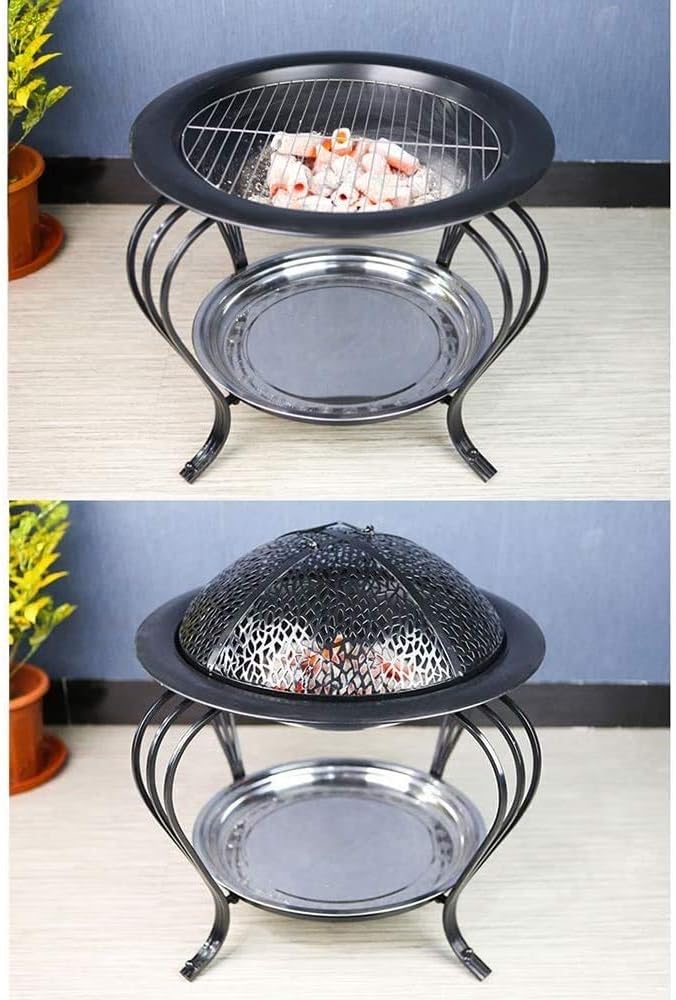 Fire Pit,Cast Iron Grill, All in One Open Fire Cooking, Stainless Steel Garden Grill Brazier BBQ Indoor Charcoal Fire Pit Carbon Stove Home Heating Stove Outdoor Barbecue