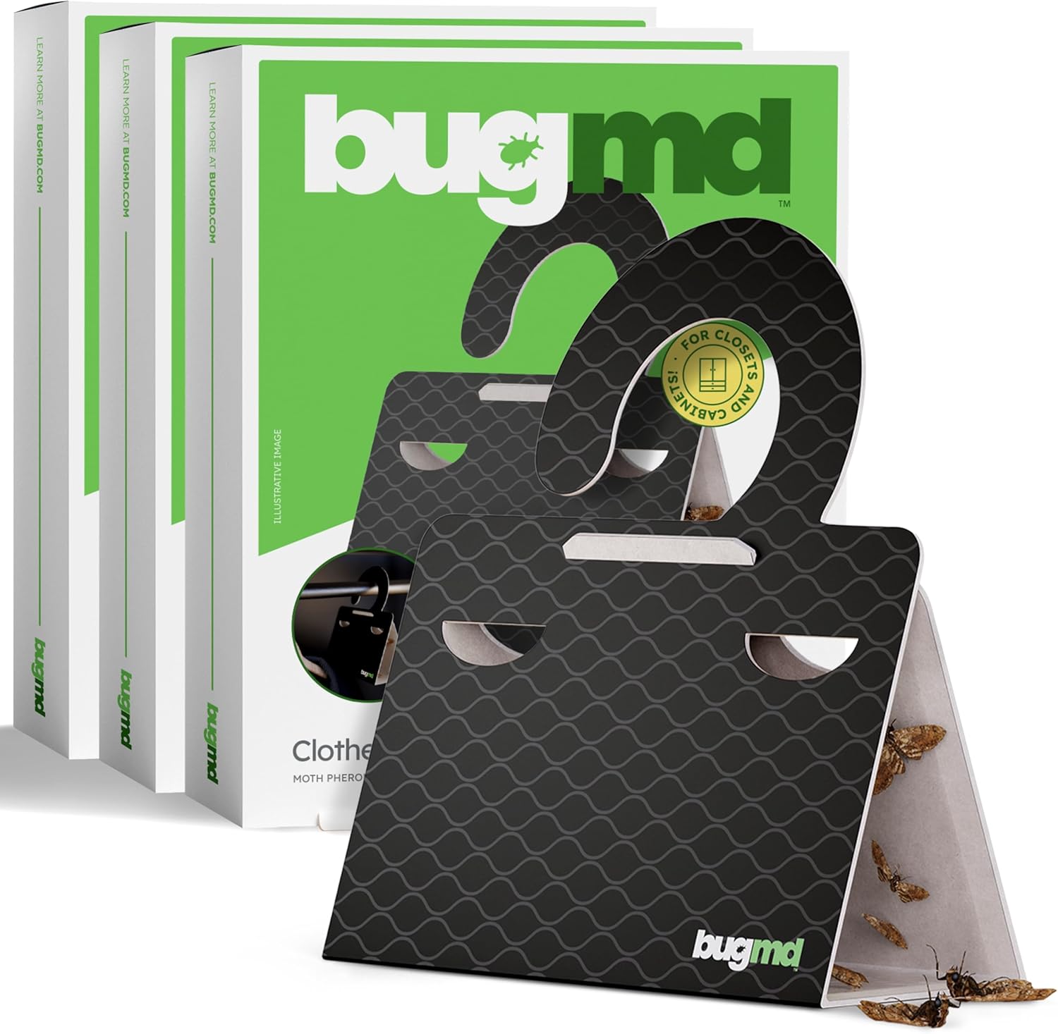 BugMD Clothes & Pantry Moth Traps (18 Count) – Sticky Glue Pheromone-Based Repellent for Closets, Cabinets & Wardrobes – Non-Toxic - Black