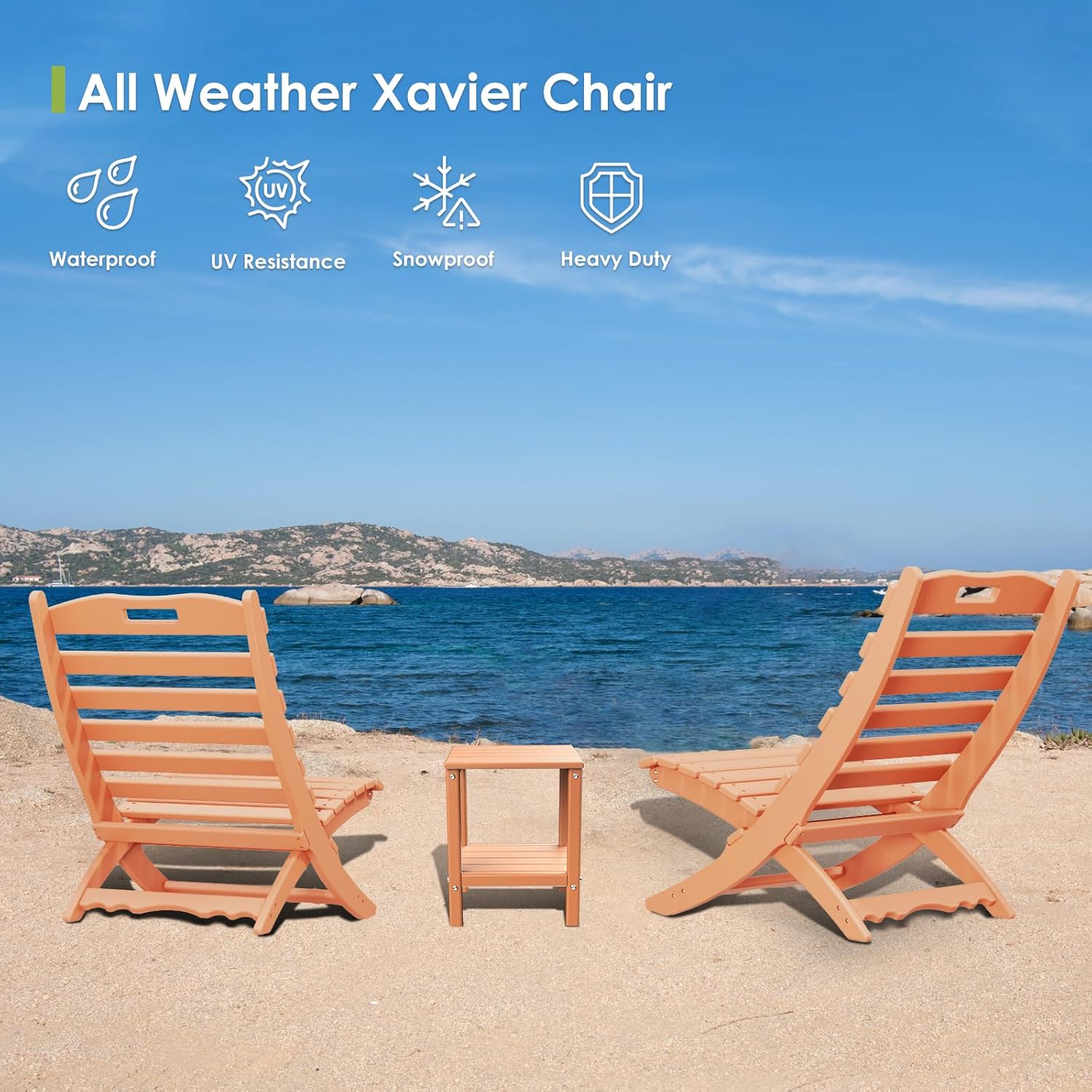 GREENVINES | Limited Edition | Apricot | Folding-Xavier-Chairs Set of 2 | Wave | Portable Adirondack-Chair | HDPE Plastic | All Weather Fire-Pit Chair | for Beach Outdoor Deck Poolside