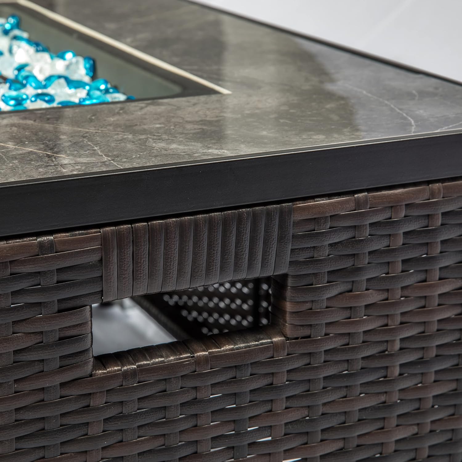 Outdoor Fire Table Propane Fire Pit Rattan Gas fire Table, Gas fire Table with Tile Tabletop