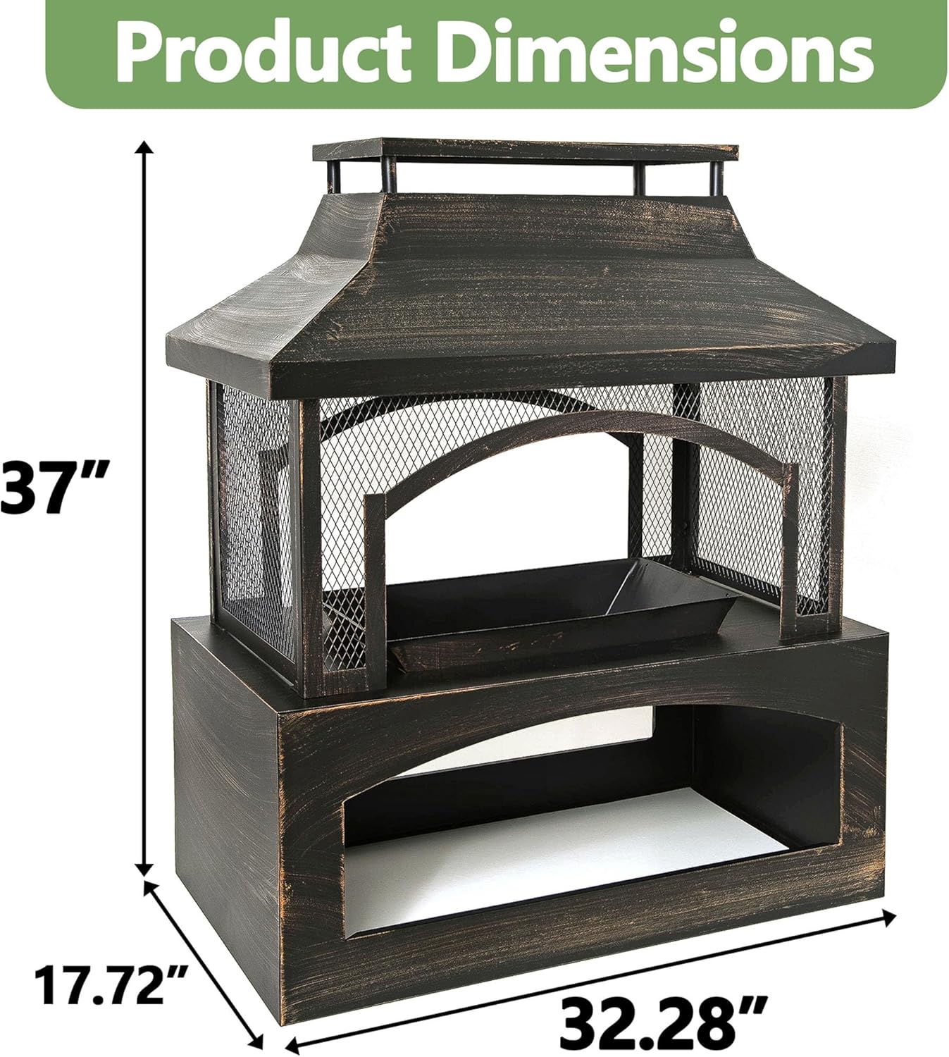 Steel Fire Pits for Outside Wood Burning, 37-Inch Rectangular Outdoor Fireplaces with Chimney & Fire Poker, Large Firepit & Fire Table for Backyard Patio Party Camping Picnic