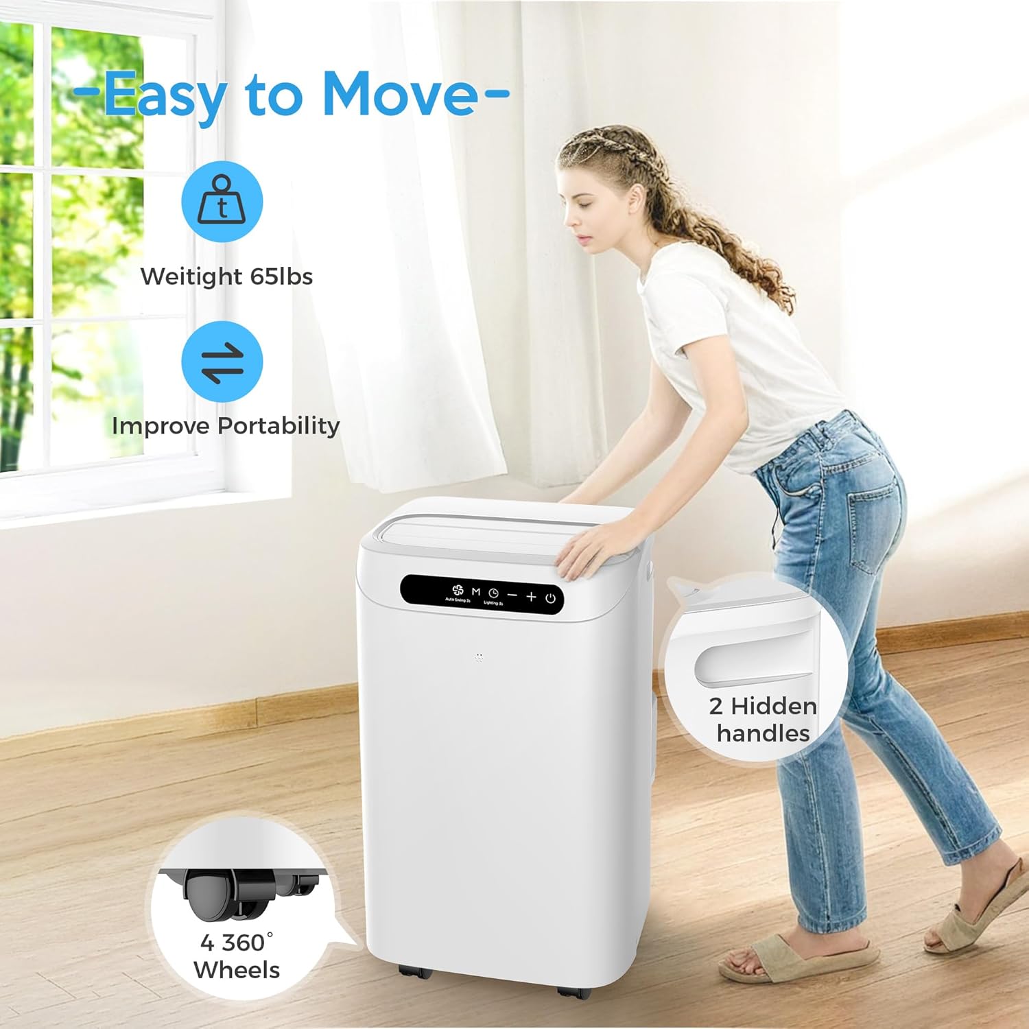 14000 BTU Portable Air Conditioners with Heater, Remote Control, 4-in-1 Free Stand Smart Cooling AC Unit with Heating, Dehumidifier, Fan Mode for 550 to 700 sq.ft Room,Auto Swing,Timer,White