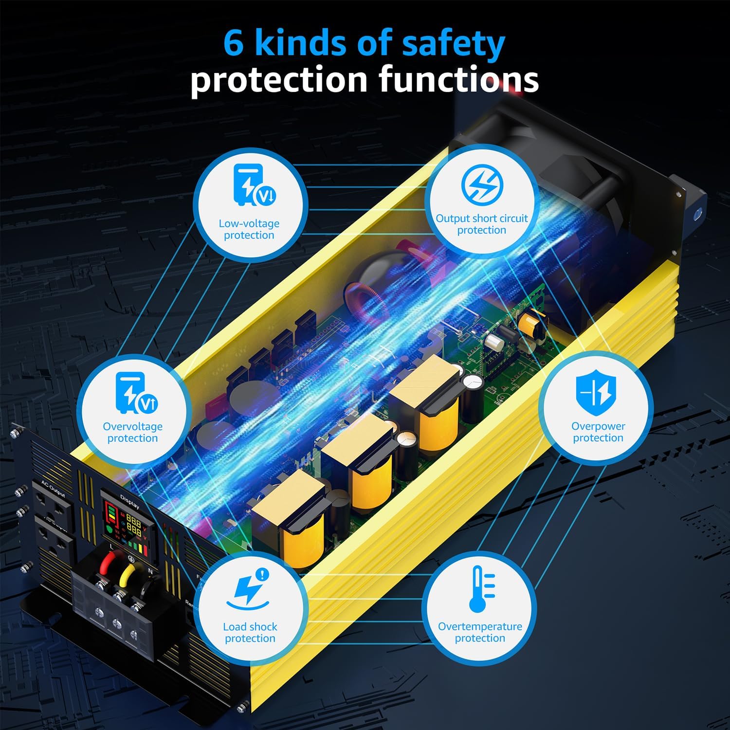 XWJNE 5000W Pure Sine Wave Power Inverter 48V DC to 120V AC Converter with LCD Display and Remote Controller for Home, RV, Truck, Off-Grid Solar Power