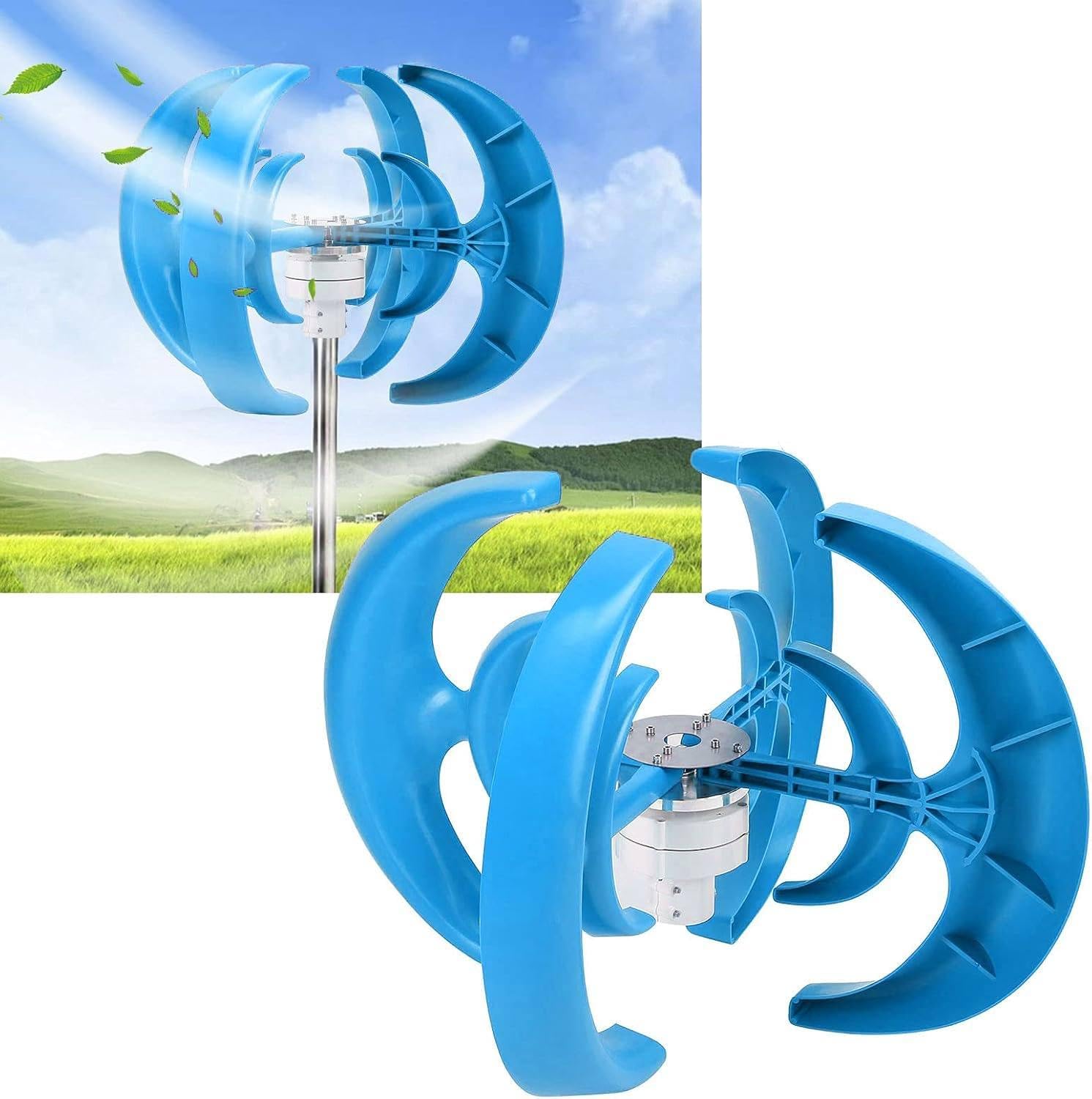 800W Silent Vertical Wind Turbine Generator, Magnetic Levitation Design with MPPT Controller, Efficient 24V Windmill for Home & Off-Grid Use - Blue
