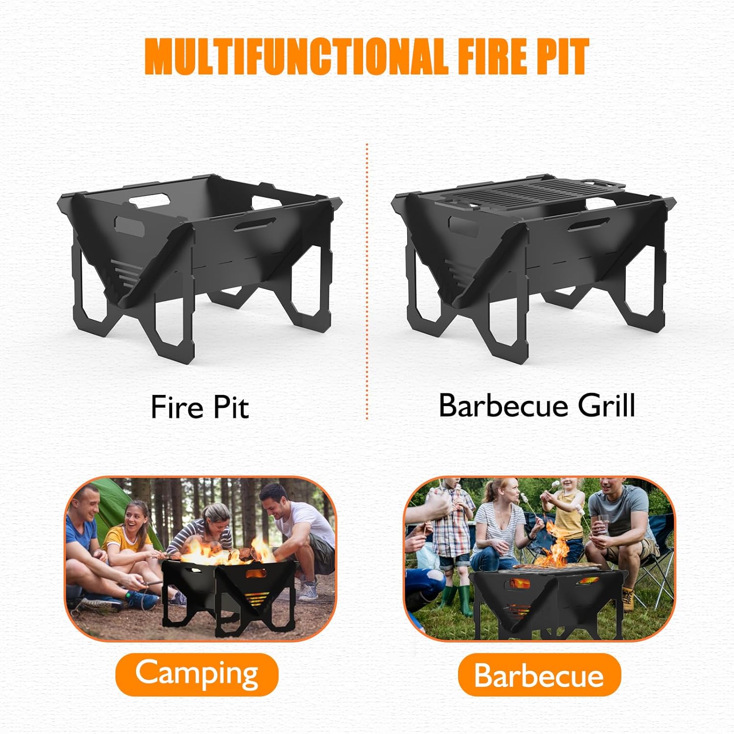 ACCPO Fire Pit 20 inch Outdoor Portable 2 in 1 Wood Burning Fire Pit Heavy Duty Steel Fire Pit for Patio & Backyard Bonfire BBQ Camping Grill Grate (Black)