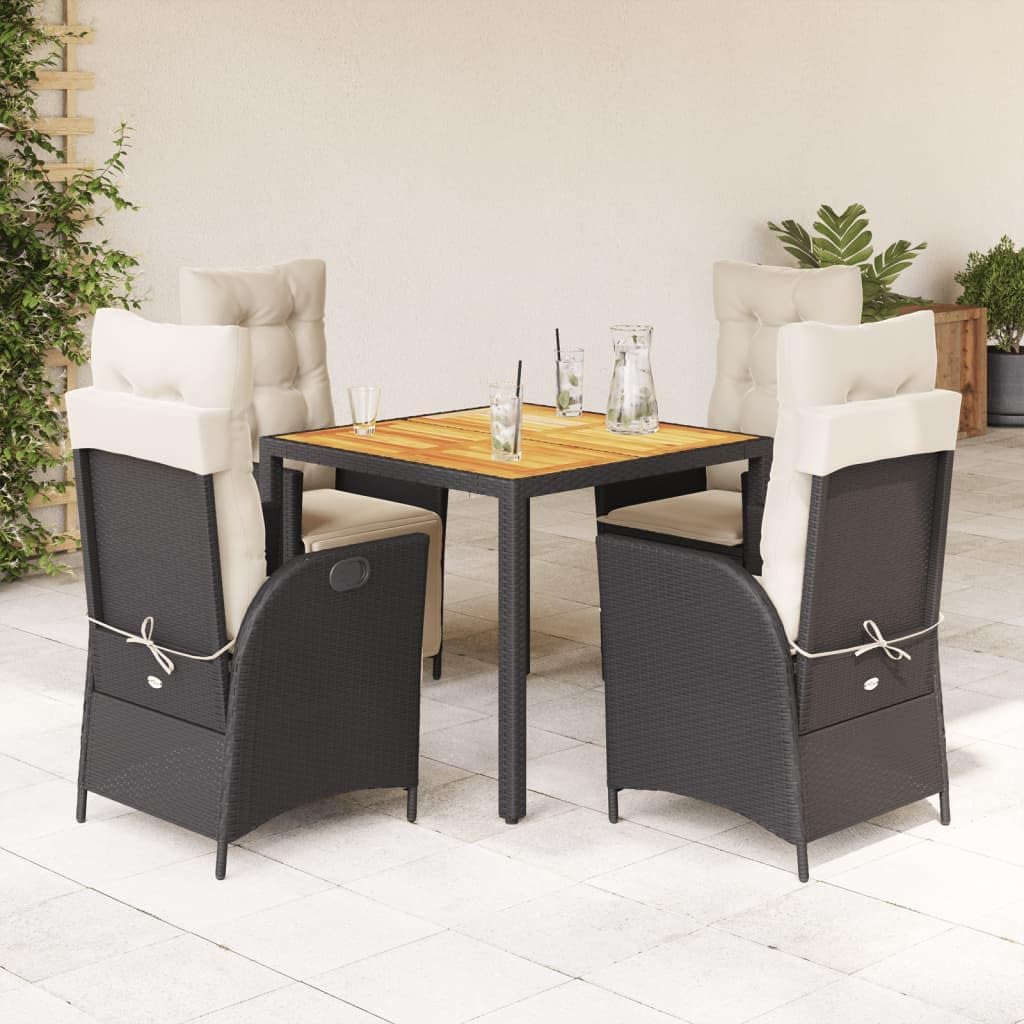 Furniture Sets 5 Piece Patio Dining Set with Cushions Black Poly Rattan,Premium Garden Dining Set with Adjustable Backrest and Cushions Garden Conversation Sets