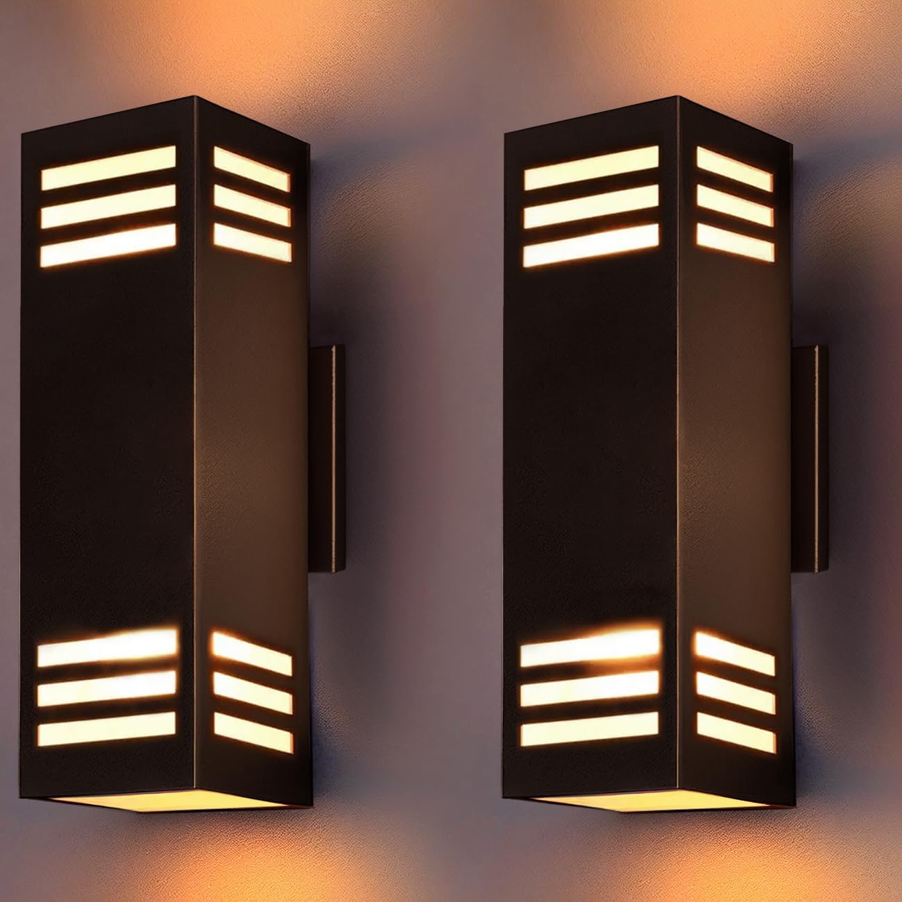 wowlite Outdoor Wall Lights Dusk to Dawn 2 Pack, Modern Porch Lights Outdoor Wall Sconce Square, Bronze Up and Down Lights, Waterproof Exterior Light Fixture for House Garage Patio, ETL Listed