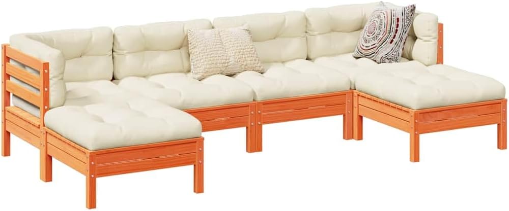 Garden Sofa Set, Wax Brown Solid Pine Wood, Large Modular Outdoor Furniture for Patio, Balcony, Backyard, Weather-Resistant Cushions