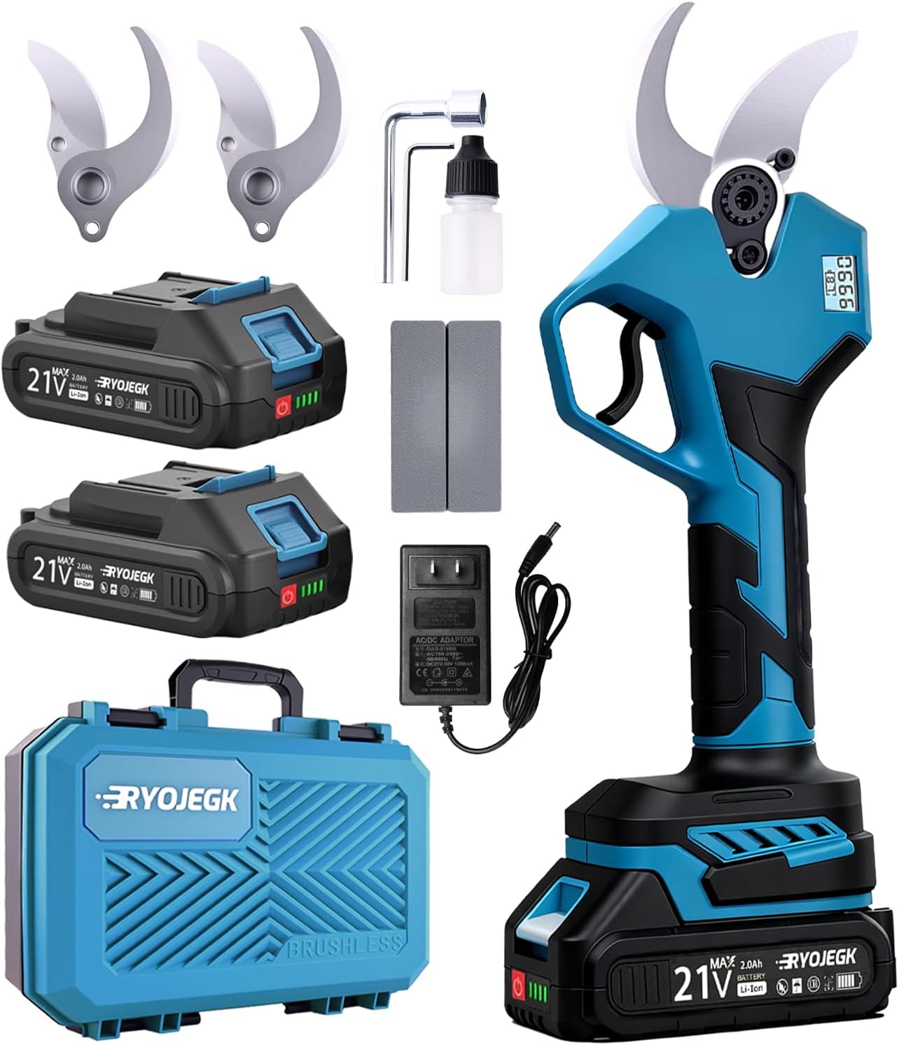 21V Brushless Electric Pruning Shears, 1.6-Inch Cutting Cordless Power Pruner with 2x2.0Ah Battery & 3 SK5 Blades, 2.4