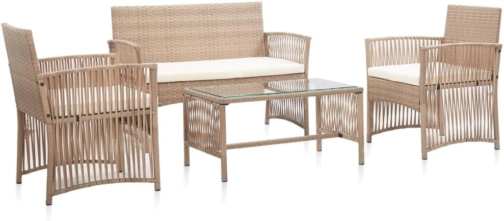 4 Piece Patio Lounge Set with Cushions Poly Rattan Beige,AllWeather Patio Lounge Set with Comfy Cushions for Outdoor and Garden Patio Furniture Sets, Outdoor Furniture Sets