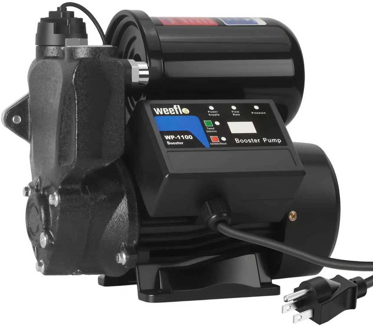 Weeflos 1.5HP Automatic Booster Pump, 1600 GPH Water Pump, 100ft Max Head, Mechanical Pressure Switch, Self-Priming Utility Pump for Shower, Irrigation, Basement, Garden, Pool (1.5HP/100FT)