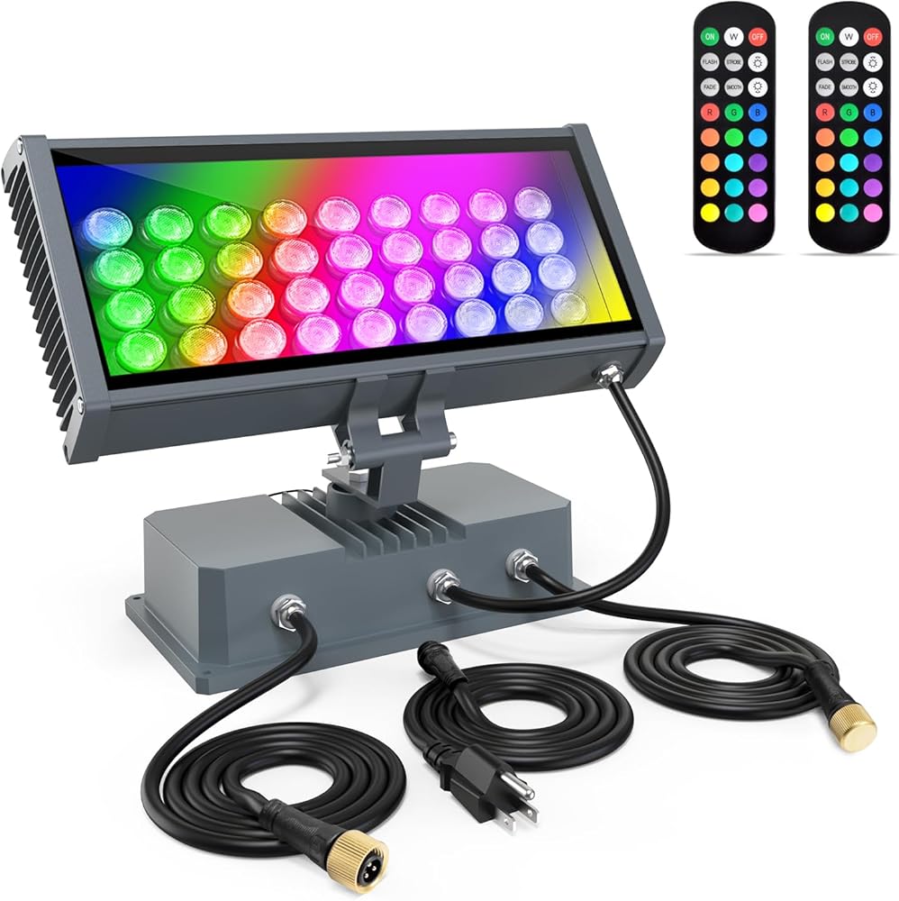 LED Wall Washer Light with RF Remote, RGBW Color Changing and Daylight White Linkable Flood Light 144W AC120V LED Spotlight for Indoor Outdoor Lighting, Casinos, Weddings, Parties, Wall, Landscape