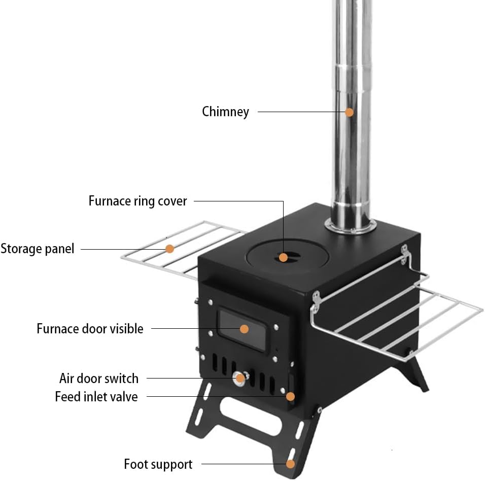 Outdoor Fireplaces Outdoor Camping Wood Burning Stove Firewood Burner Stainless Steel Foldable Heater With Tent Fire Window Fireplace Fire Pits(Silver)