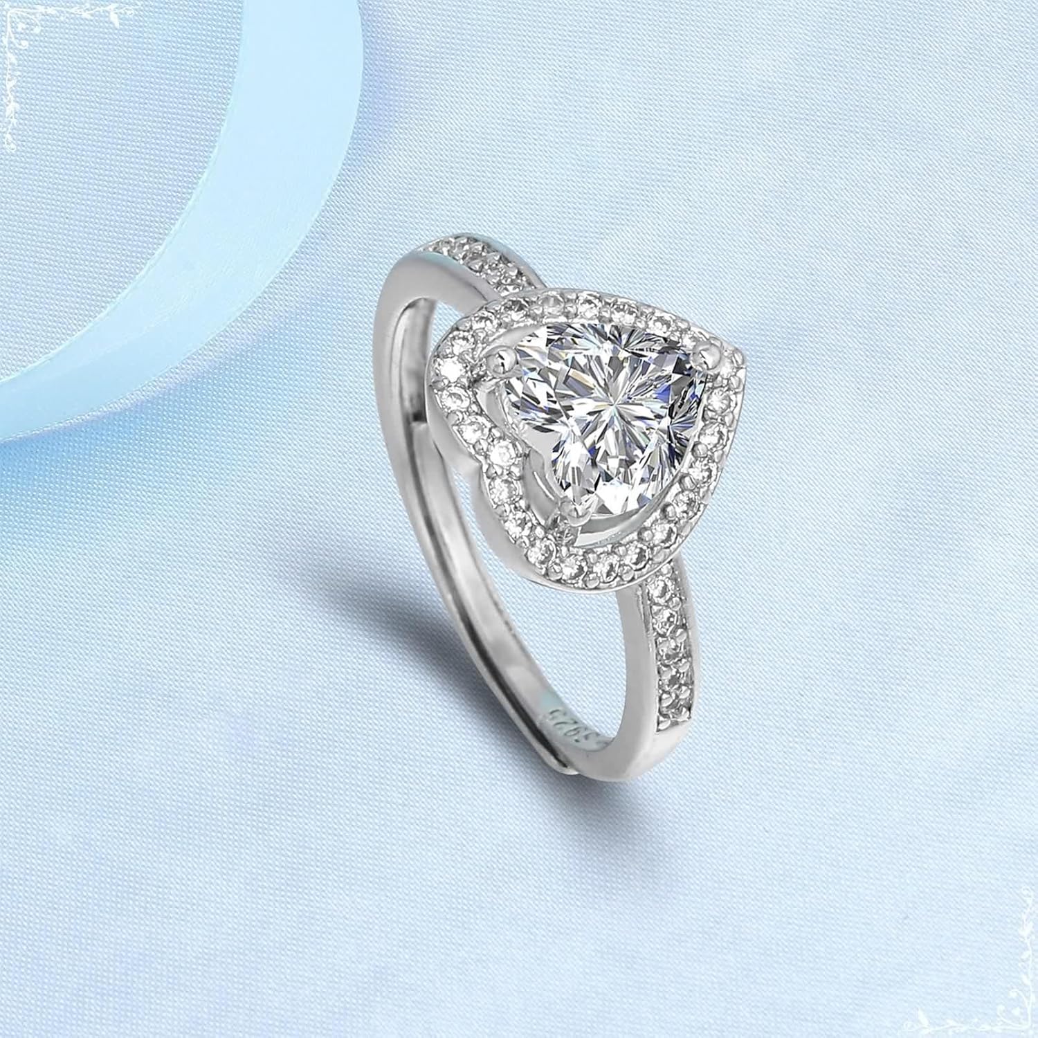 Heart Wedding Ring, Womans Rings Moissanite Silver Statement Band 18K White Gold for Fiancée