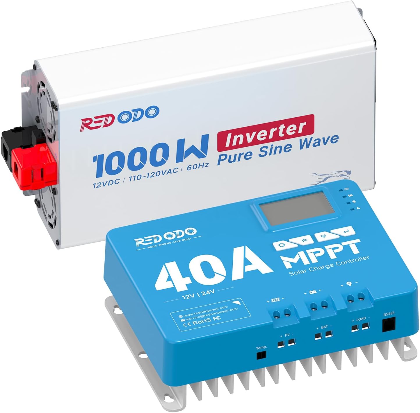 Redodo 40 Amp MPPT 12V/24V DC Input Solar Charge Controller with Built-in Bluetooth Module and Pure Sine Wave Inverter 1000W Convert DC 12V to AC 110V