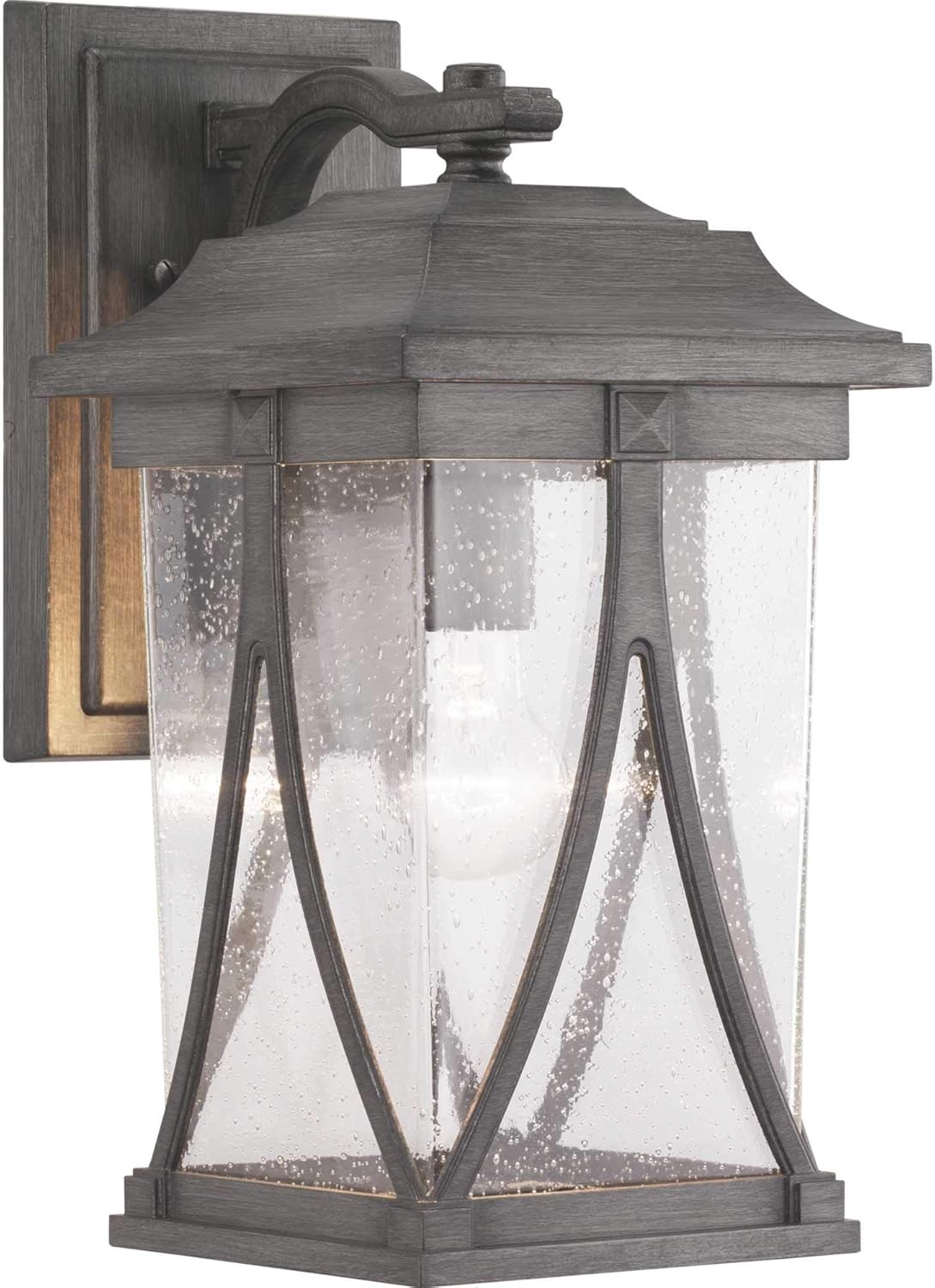 Progress Lighting Abbott Collection 1-Light Clear Seeded Glass Craftsman Outdoor Medium Wall Lantern Light Antique Pewter, 16.25x8.25x8.25, Gray
